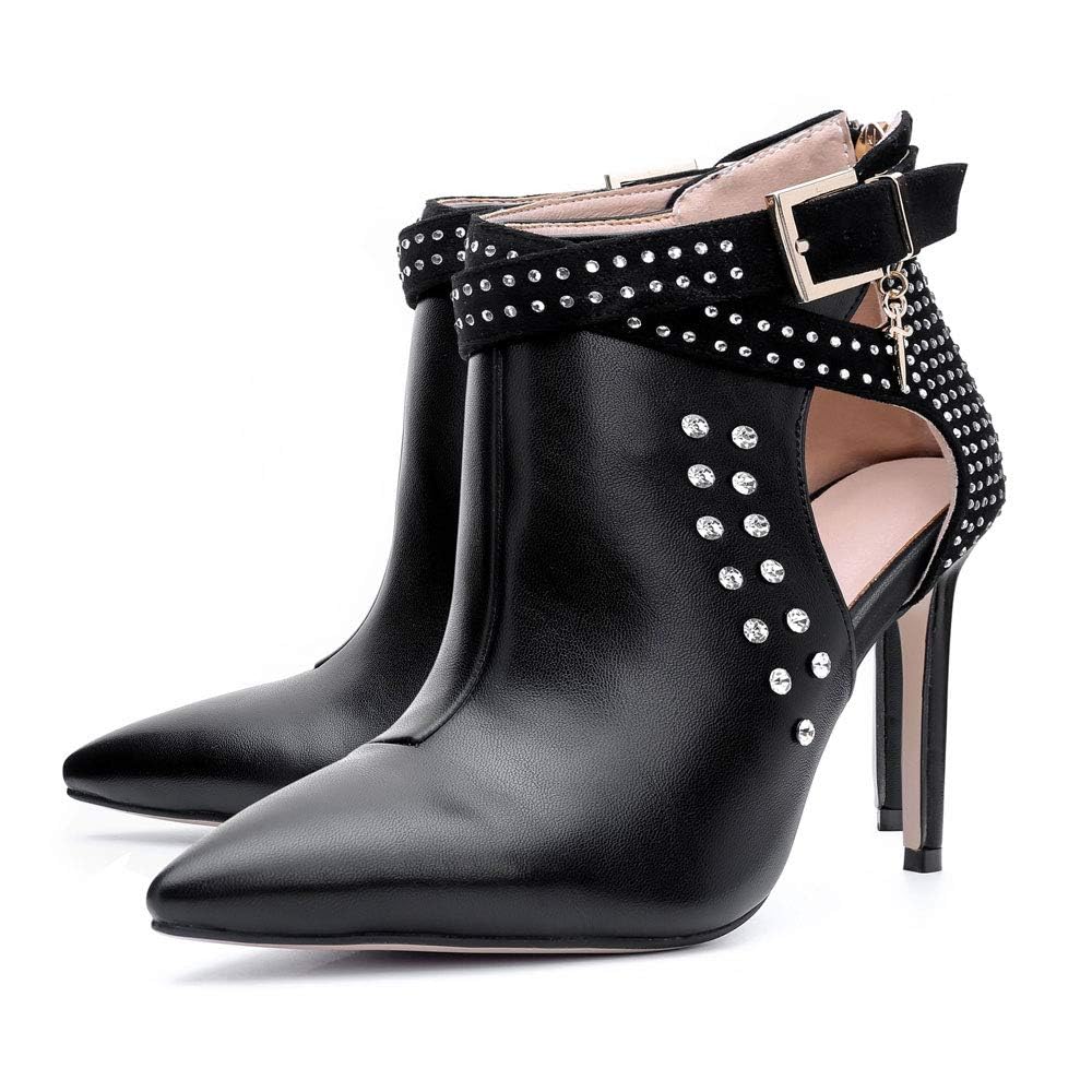 Ankle Boots for Women,Bare Legged Pointed Women's Boots, Rhinestone Booties Black Sexy Stiletto With High Heel