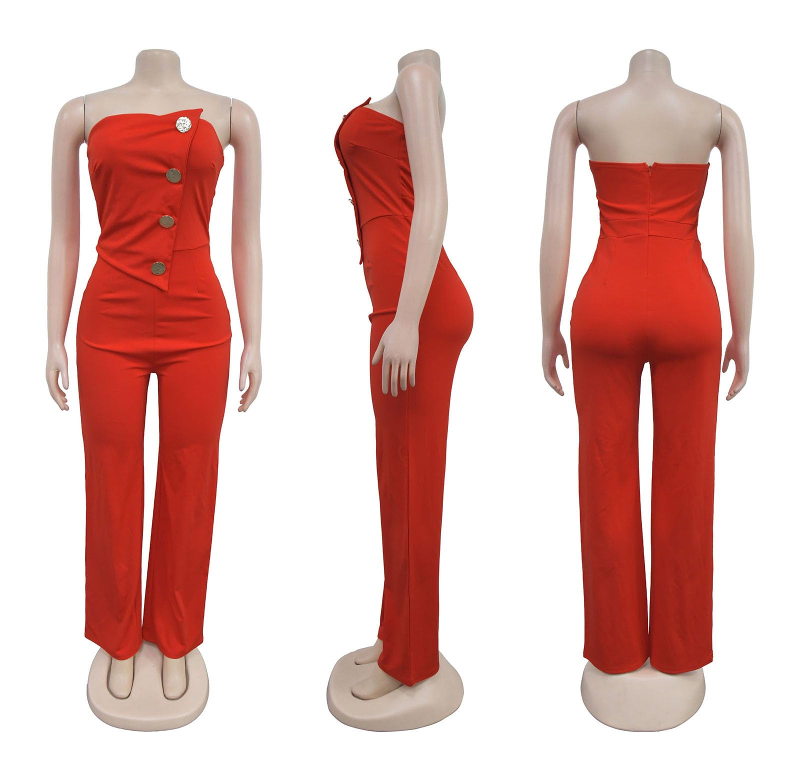 Yuopeid Women's Sexy Strapless Off Shoulder Bodycon Tube Top Overalls Jumpsuit Wide Leg Pants Formal Party Rompers