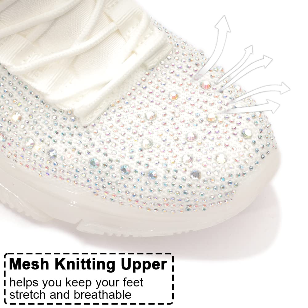 BELOS Women Rhinestone Mesh Slip On Walking Shoes | Fashion Breathable Spakle Glitter Sneaker