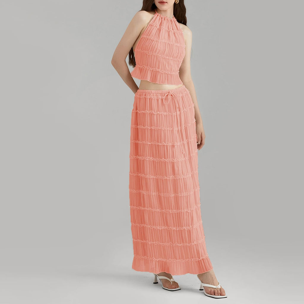 Women Y2K Skirt Set Outfits Strapless Crop Top Bodycon Midi Skirt Dress Sexy 2 Piece Knit Outfits Skirt Summer