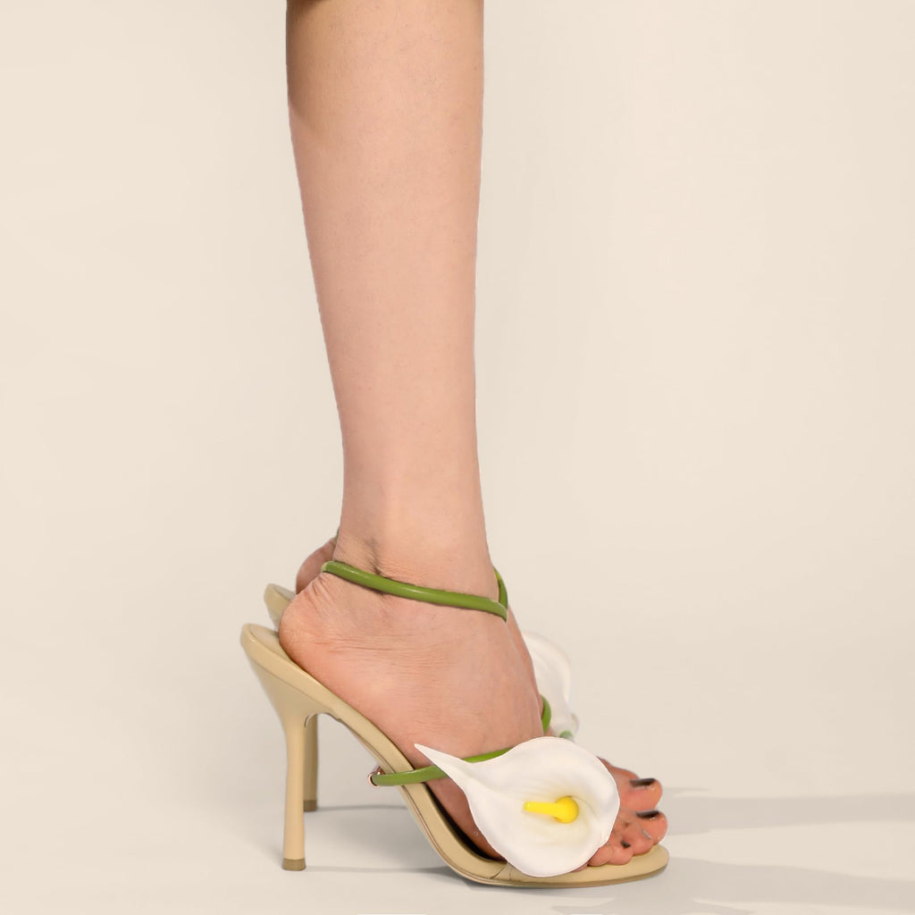 Flower High Heels for Women Calla Lily Sexy Floral Strappy Stilettos Heels | Flower Heels, Calla Lily Open Toe Strappy Heeled Sandals, Floral Stilettos Heels for Wedding Bride Party Daily Wear