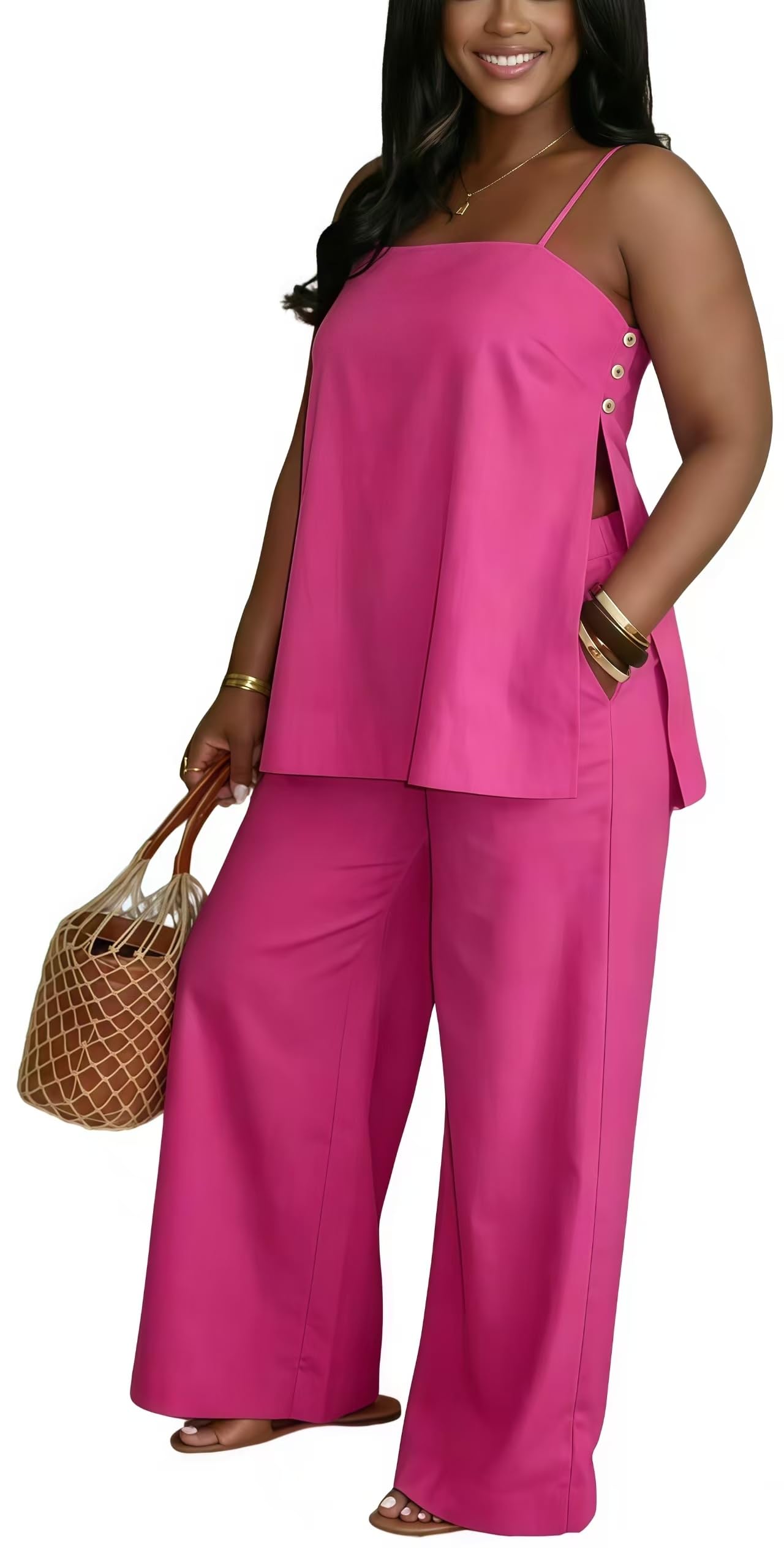 2 Piece Sets for Women Summer Outfits Sleeveless Tops and Wide Leg Pants Sets Sexy Jumpsuits Clubwear Vacation Outfits