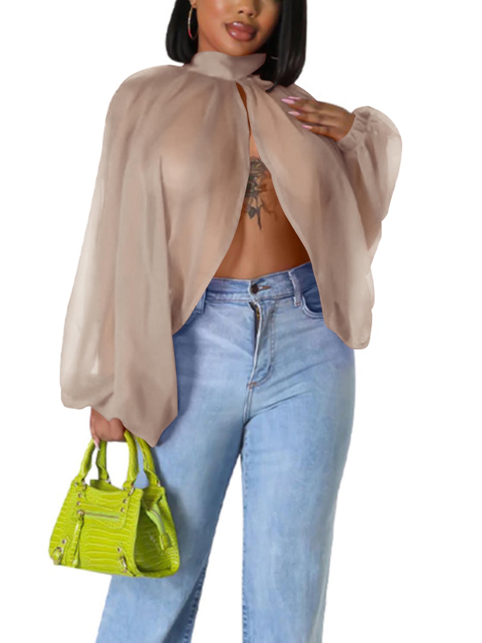Sexy Tops for Women Party Club Night Batwing Sleeve Chiffon Blouse | Floral Print Blouse Shirts,Puff Sleeve,Going out Tops,Front Open Style,Lantern Sleeve Boho Chiffon Fall Tops 2026
