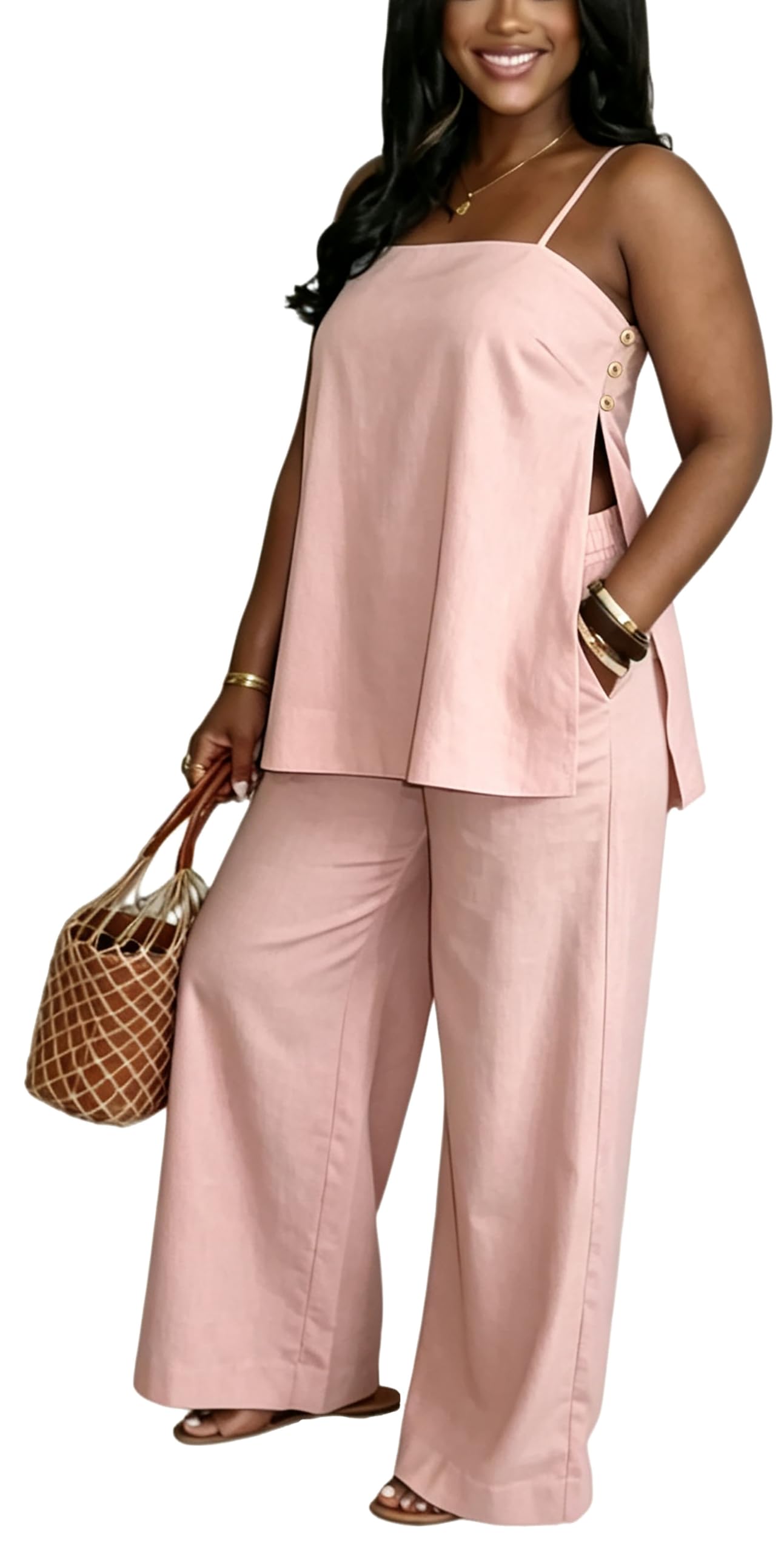 2 Piece Sets for Women Summer Outfits Sleeveless Tops and Wide Leg Pants Sets Sexy Jumpsuits Clubwear Vacation Outfits