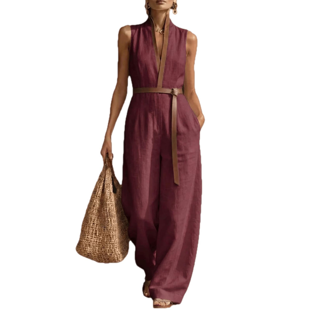 Women's Stand Up Collar Sleeveless Casual Loose Cotton and Linen Color Block Dress Casual Loose Beach Vacation Summer Dress