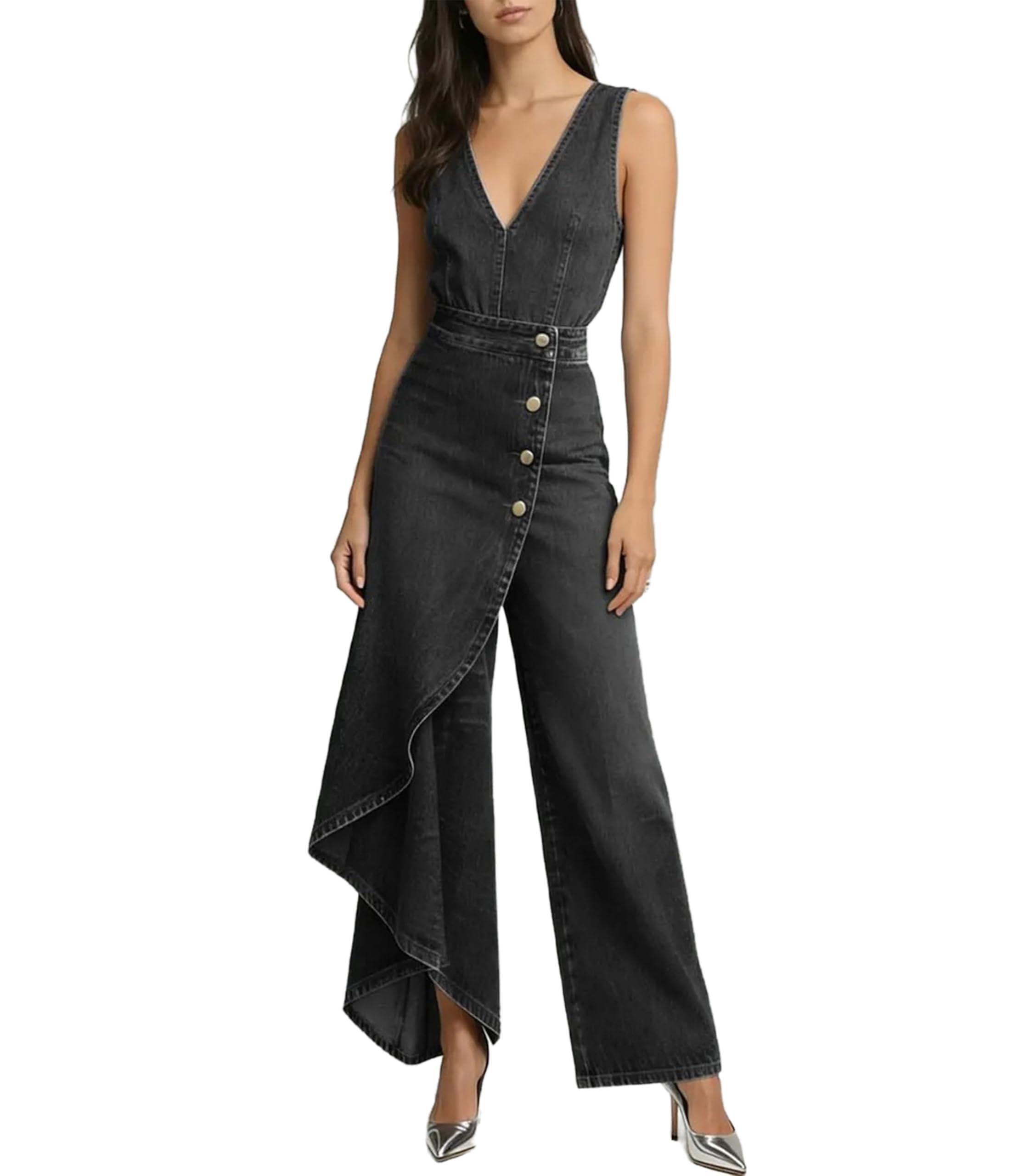 Denim Jumpsuit for Women Sleeveless Irregular Wide Leg Jumpsuits Trendy Cowgirl Western Outfits