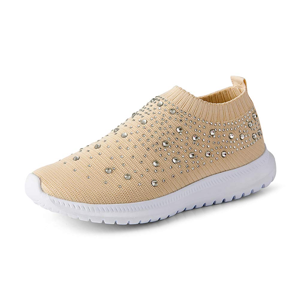 GOSPT Women's Mesh Sport Shoes Rhinestone Glitter Slip On Ballroom Jazz Latin Dance Sock Sneakers