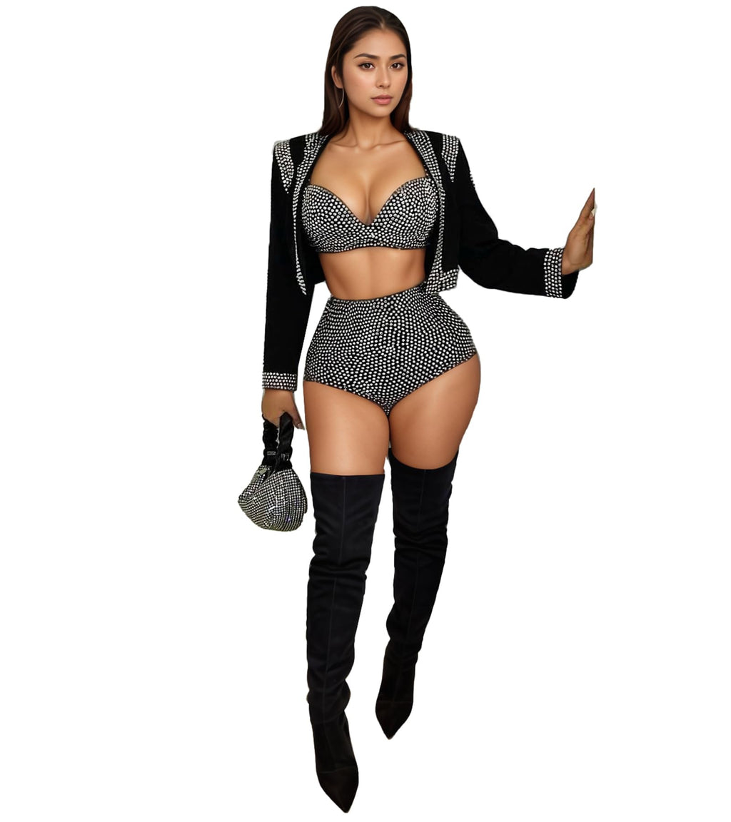 Nagfar Women Sexy Elegant Rhinestone Mesh See Through Bodycon Jumpsuits