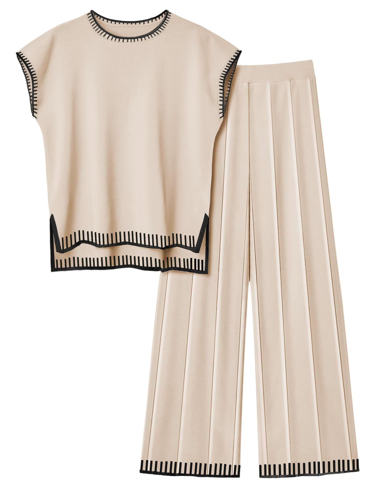 Ekouaer Womens Matching Sets Knit Sweater Sets 2 Pieces Lounge Set | Pullover Tops Wide Legs Pants Casual Outfits