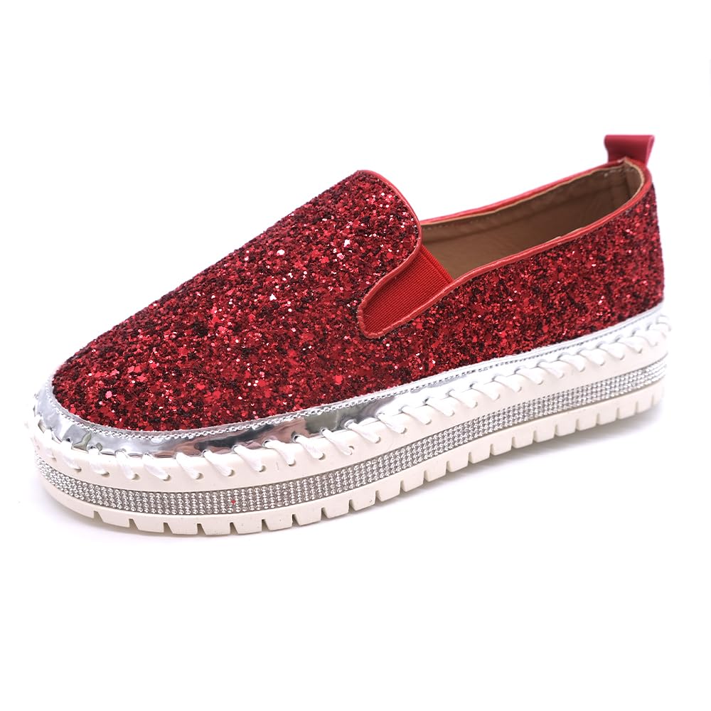 Women's Platform Rhinestones Glitter Fashion Sneakers Comfortable Slip On Flat Loafers Walking Wedding Dress Shoes Casual Shoes