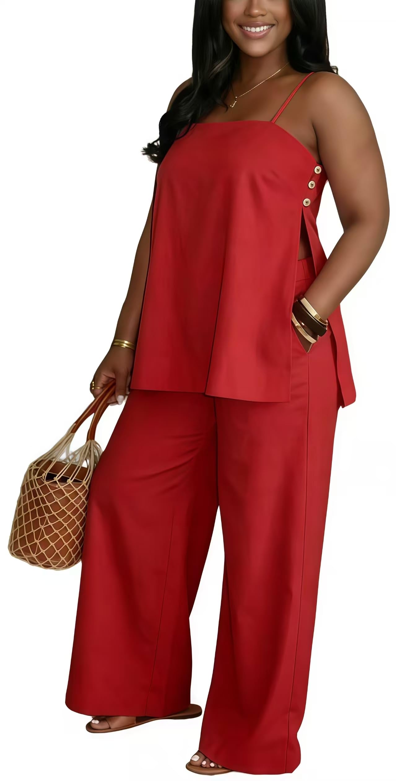 2 Piece Sets for Women Summer Outfits Sleeveless Tops and Wide Leg Pants Sets Sexy Jumpsuits Clubwear Vacation Outfits