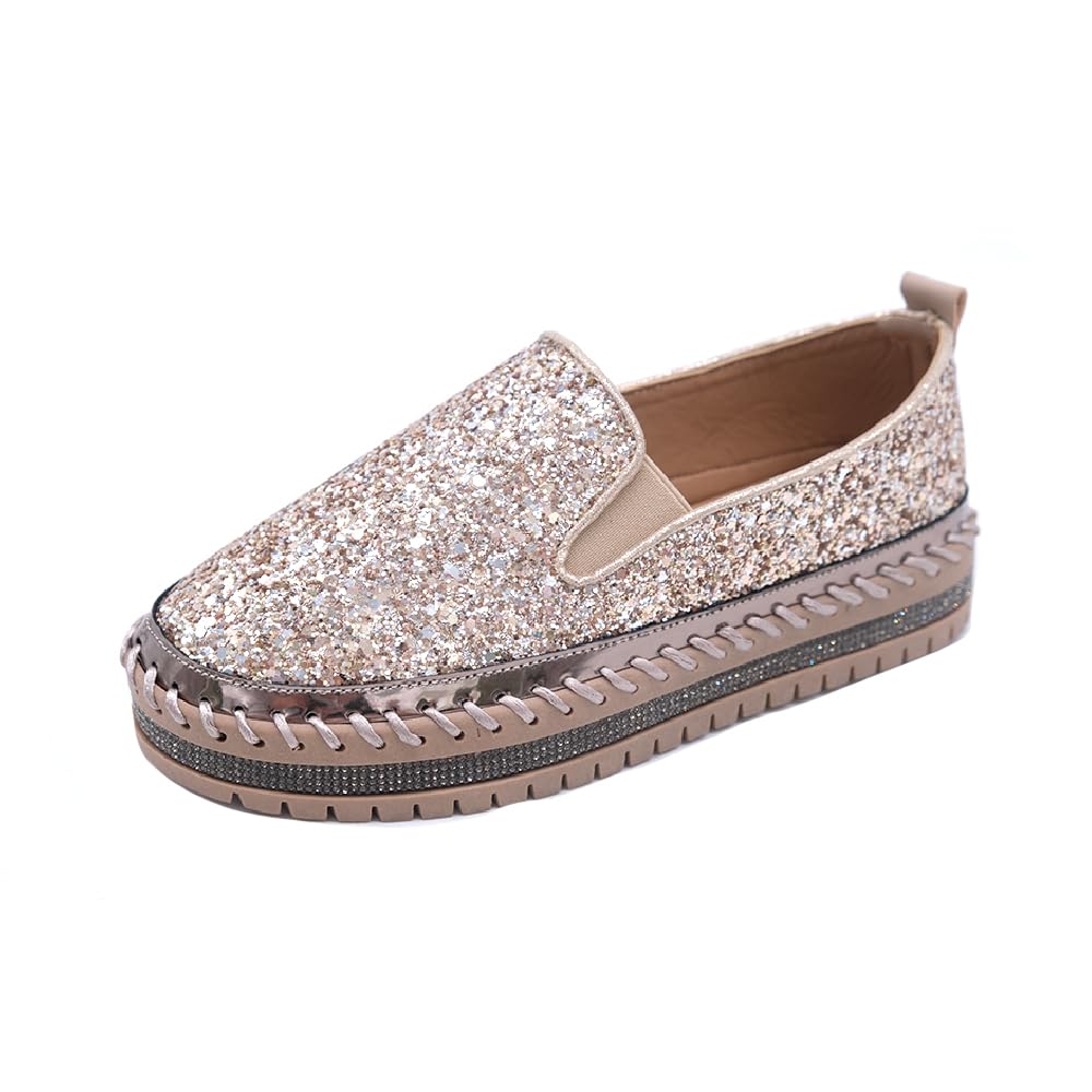Women's Platform Rhinestones Glitter Fashion Sneakers Comfortable Slip On Flat Loafers Walking Wedding Dress Shoes Casual Shoes