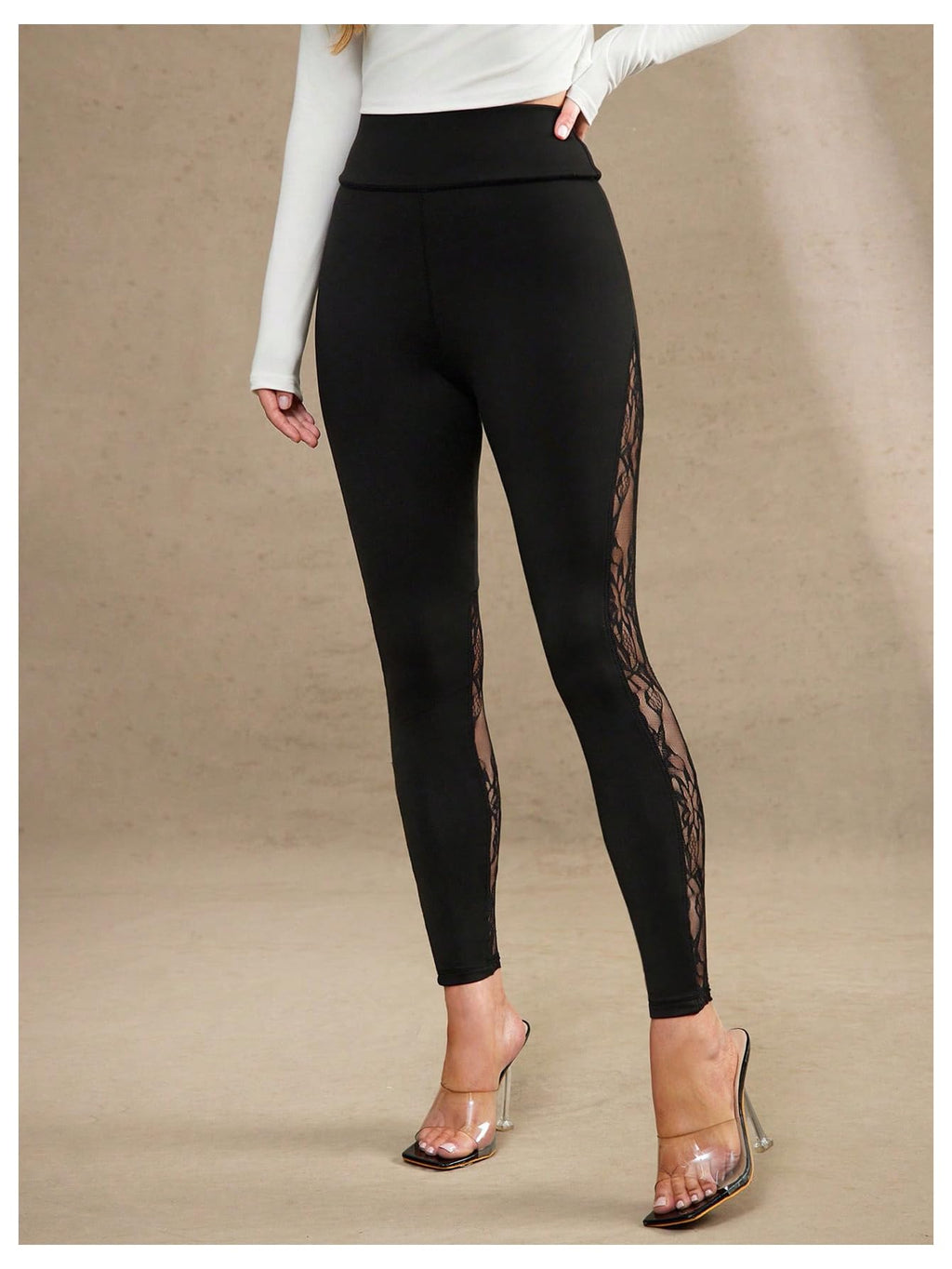 RoseSeek Women's Floral Lace High Waited Leggings See Through Club Outfits | Sexy Leggings for Women, Tummy Control, Skinny, Lace Pants, Concert Outfits Women