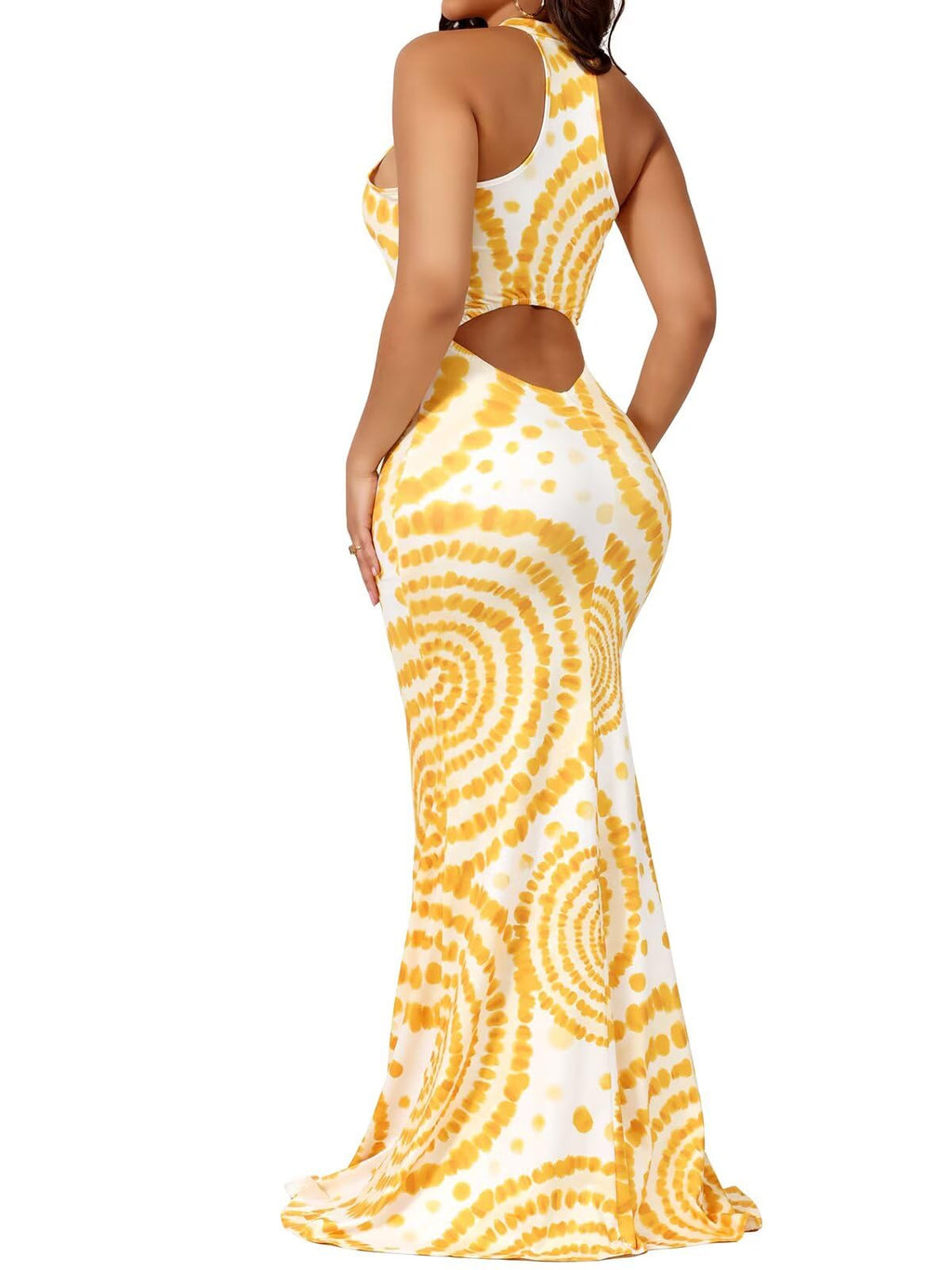 EDITCOZY Women Sexy Bodycon Maxi Dress Beach Backless Vacation Sundress | Tie Dye, Halter, Sleeveless, Open Back Cut Out, Long Mermaid Dresses, Summer, Birthday Party, Going Out, Date Night
