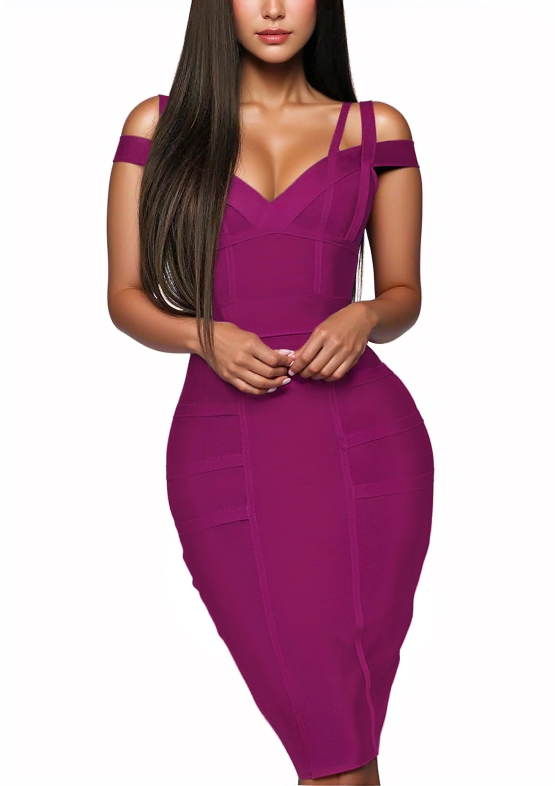 Hybrid & Company Women's Elegant Bandage Dress | Stretch fabric, flattering bodycon fit, elegant silhouette, suitable for cocktail parties, events, and special occasions