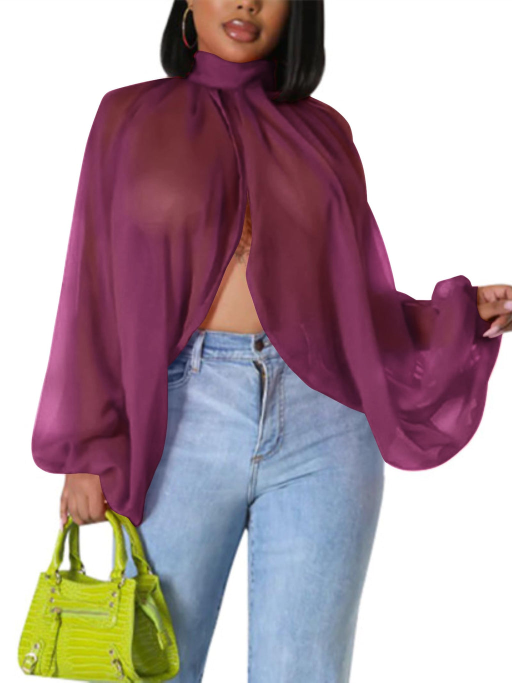 Sexy Tops for Women Party Club Night Batwing Sleeve Chiffon Blouse | Floral Print Blouse Shirts,Puff Sleeve,Going out Tops,Front Open Style,Lantern Sleeve Boho Chiffon Fall Tops 2026