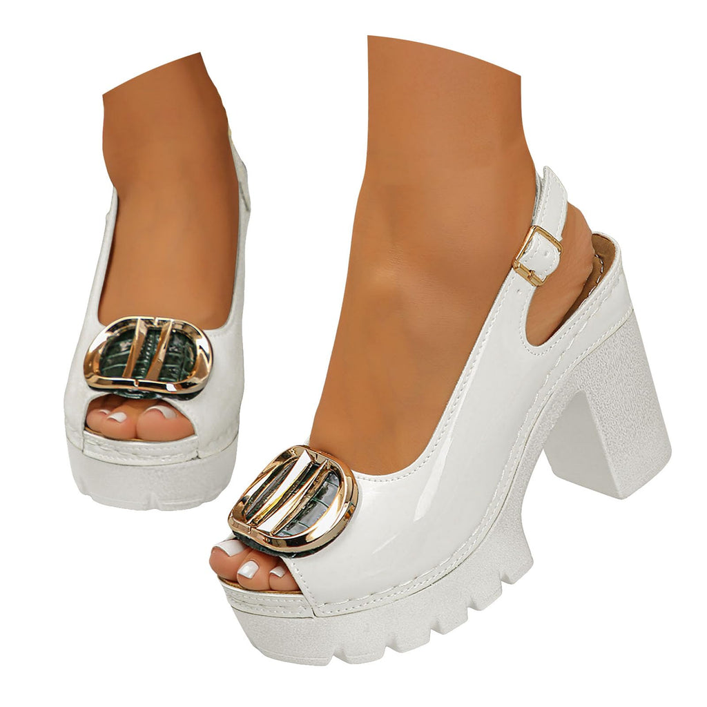 Women's Peep Toe Sandals Chunky Platform Heeled Pumps Slingback Heels Summer Dress Shoes Bridal Party Wedding Block High Heels Buckle Ankle Strap Sandals Dressy Comfortable Footwear