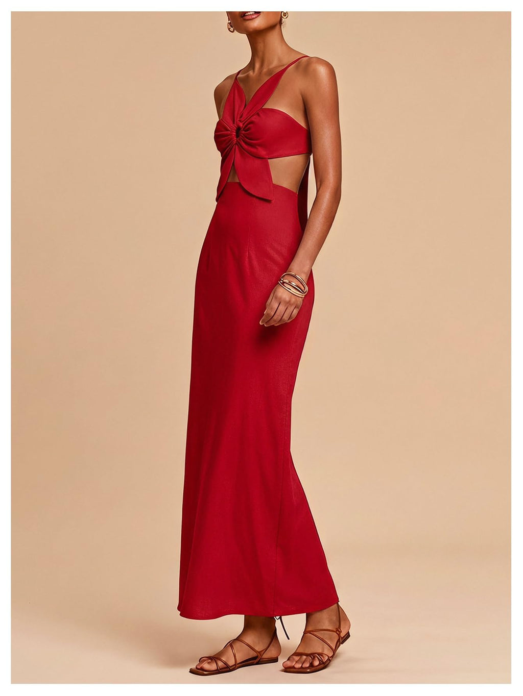 SHENHE Women's Petal Backless Linen Maxi Dress Cut Out Vacation Dresses | Keyhole, Spaghetti Strap, Open Back, Long Dress, Zipper, Summer, Date Night, Cami Dresses