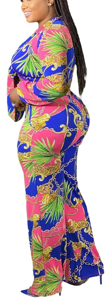 2 Piece Outfits for Women Sexy V Neck Print Shirts Tie Knot Batwing Blouses Crop Top Wide Leg Pants Set