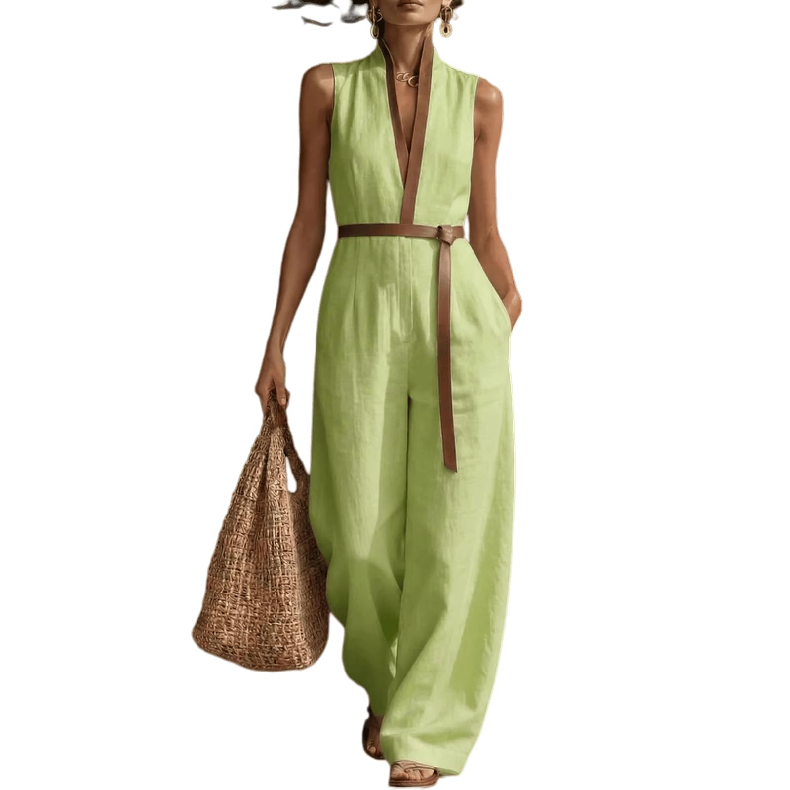 Women's Stand Up Collar Sleeveless Casual Loose Cotton and Linen Color Block Dress Casual Loose Beach Vacation Summer Dress