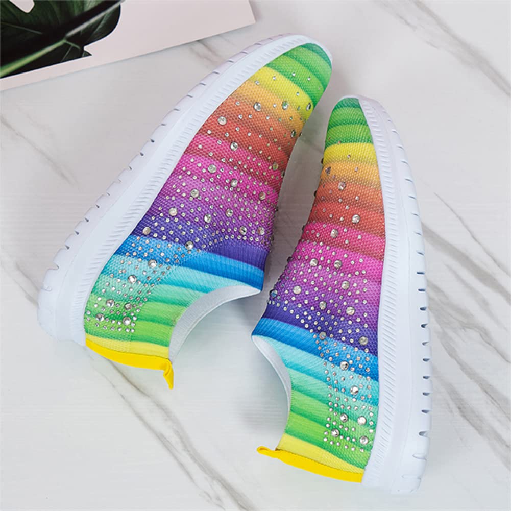 GOSPT Women's Mesh Sport Shoes Rhinestone Glitter Slip On Ballroom Jazz Latin Dance Sock Sneakers
