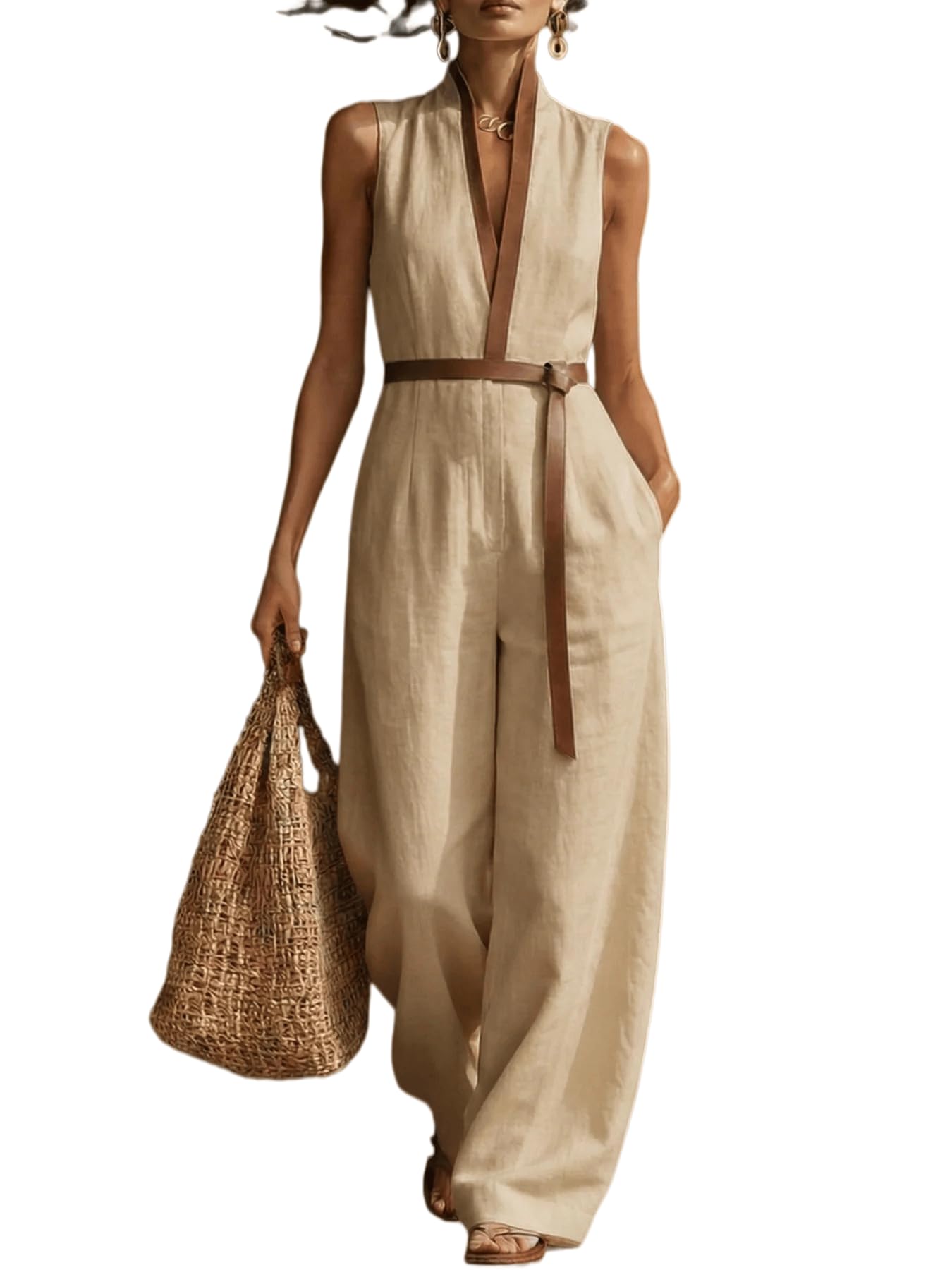 Women's Stand Up Collar Sleeveless Casual Loose Cotton and Linen Color Block Dress Casual Loose Beach Vacation Summer Dress
