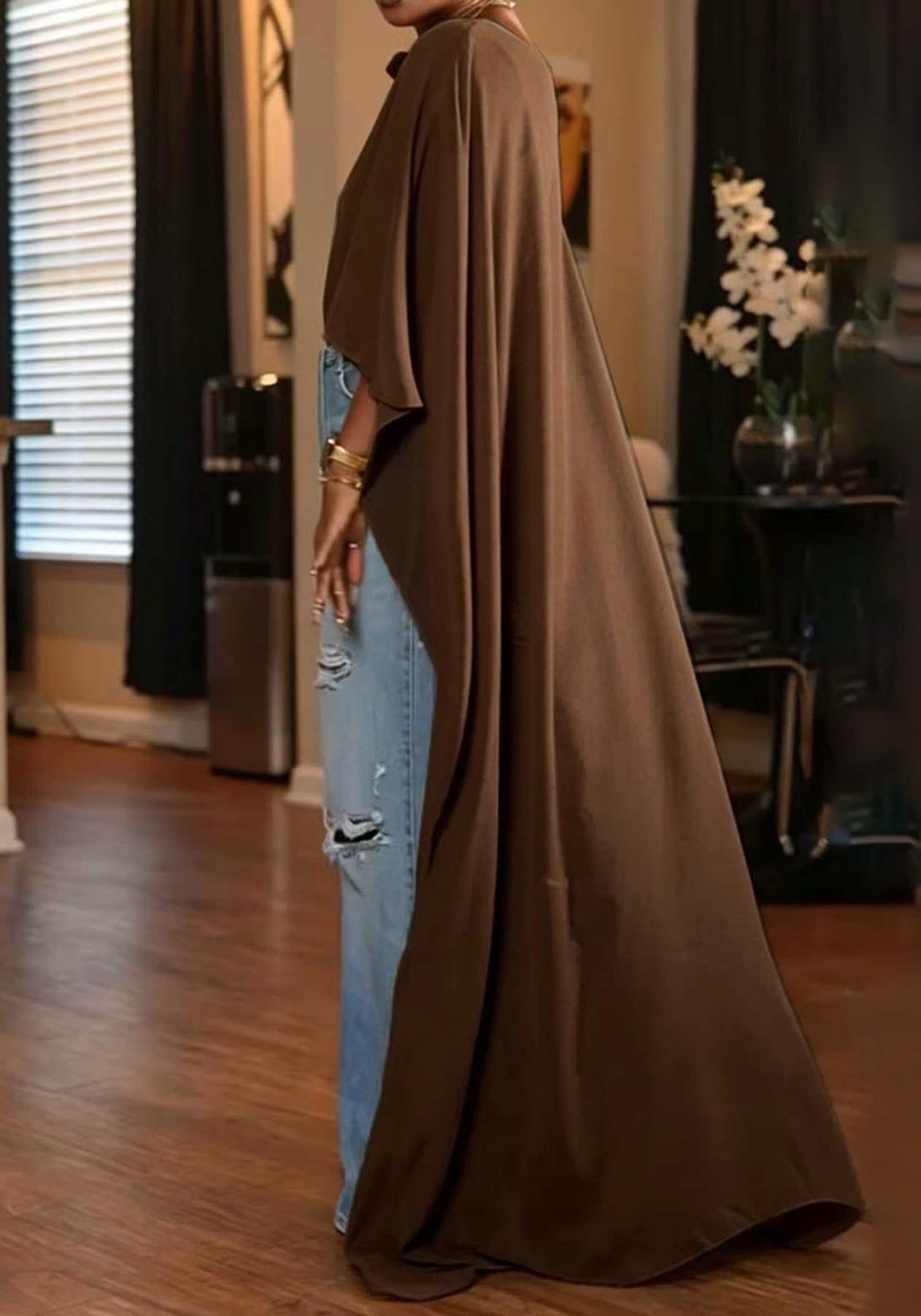 YOOTIKO Women Mesh Crop Cape Top Batwing Sleeve High Low Flowy Poncho Tops | See Through,Beach Coverups, Going Out Wear,Loose Fit