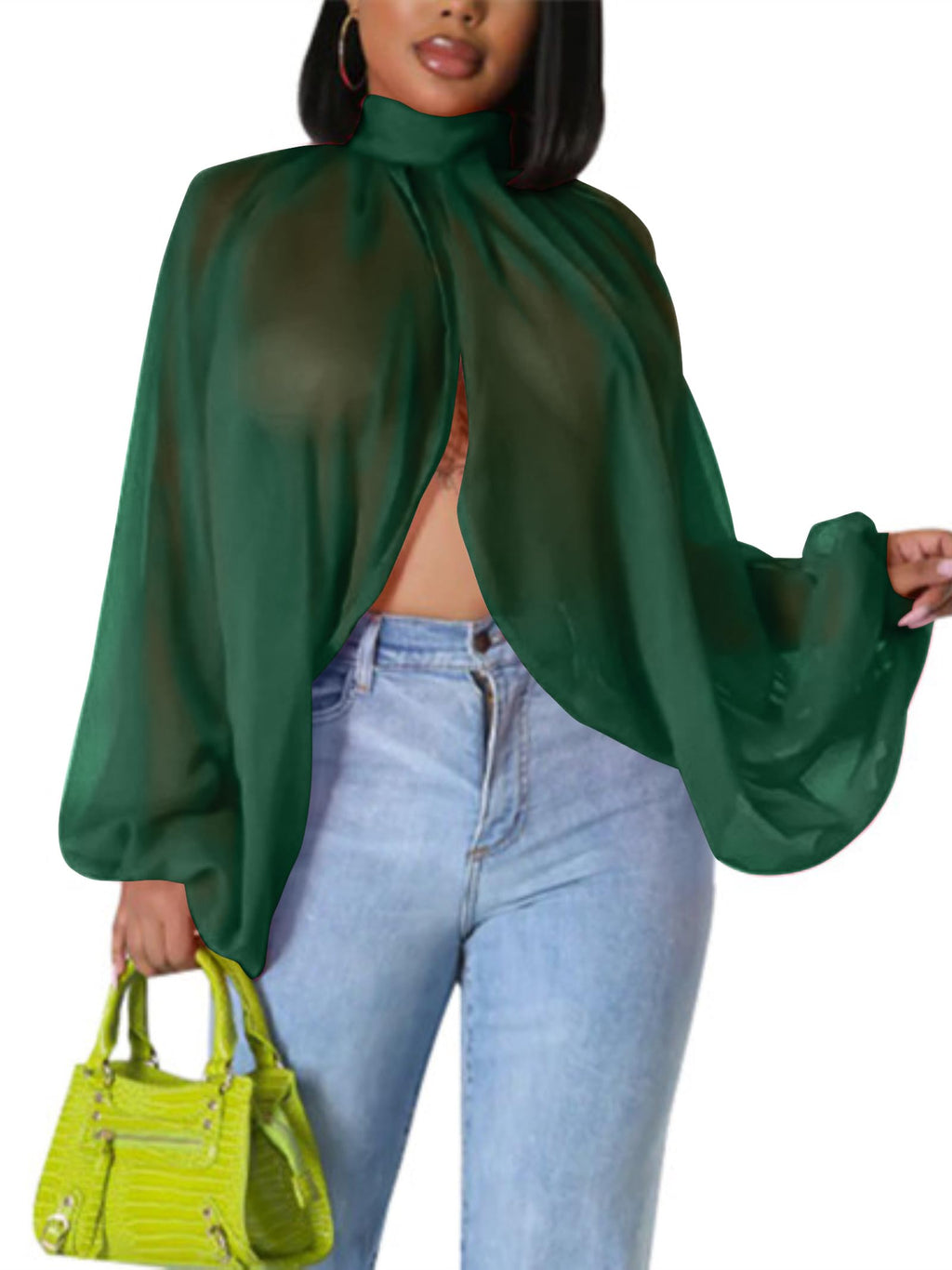 Sexy Tops for Women Party Club Night Batwing Sleeve Chiffon Blouse | Floral Print Blouse Shirts,Puff Sleeve,Going out Tops,Front Open Style,Lantern Sleeve Boho Chiffon Fall Tops 2026
