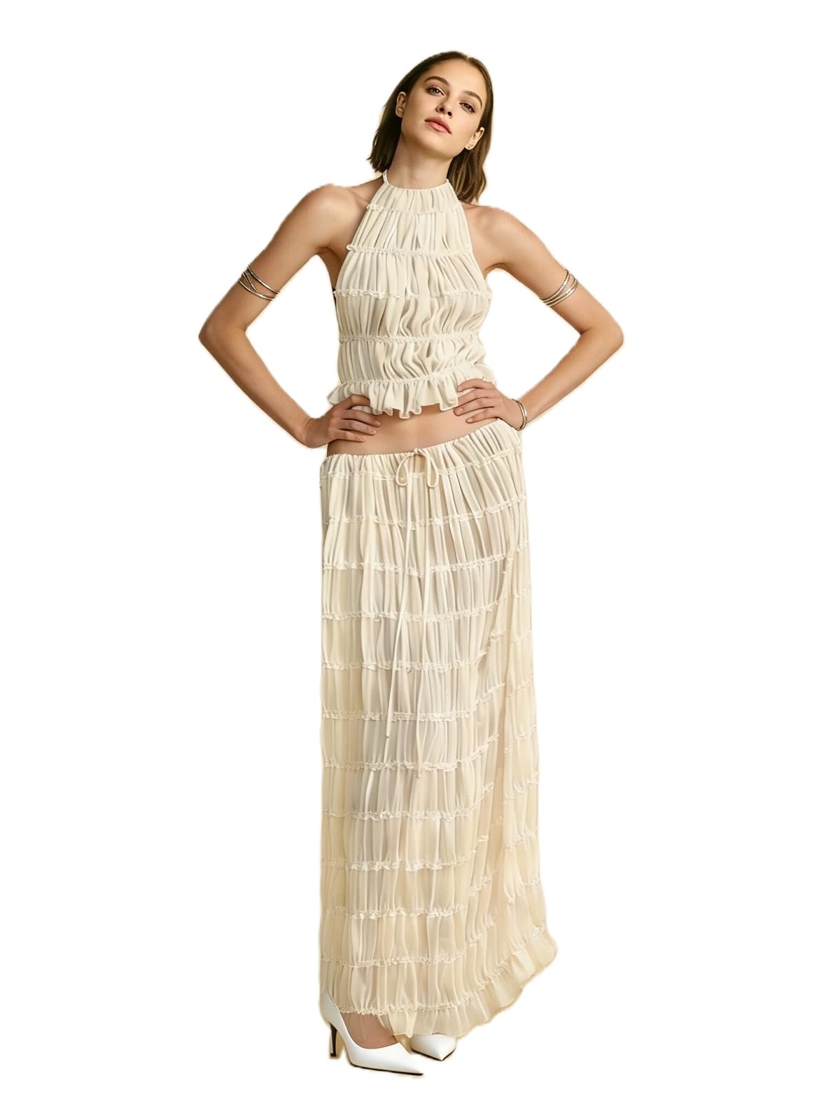 Women Y2K Skirt Set Outfits Strapless Crop Top Bodycon Midi Skirt Dress Sexy 2 Piece Knit Outfits Skirt Summer