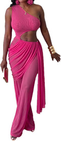 Sexy Jumpsuits for Women Cutout Sheer Mesh One Shoulder Draped Ruched Wrap One Piece Club Outfits for Women