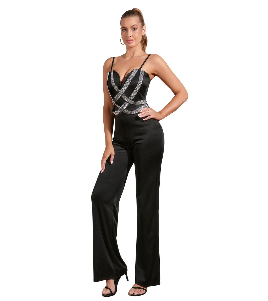 PORRCEY Sexy Rhinestone Jumpsuit for Women Mesh See Through Romper Clubwear