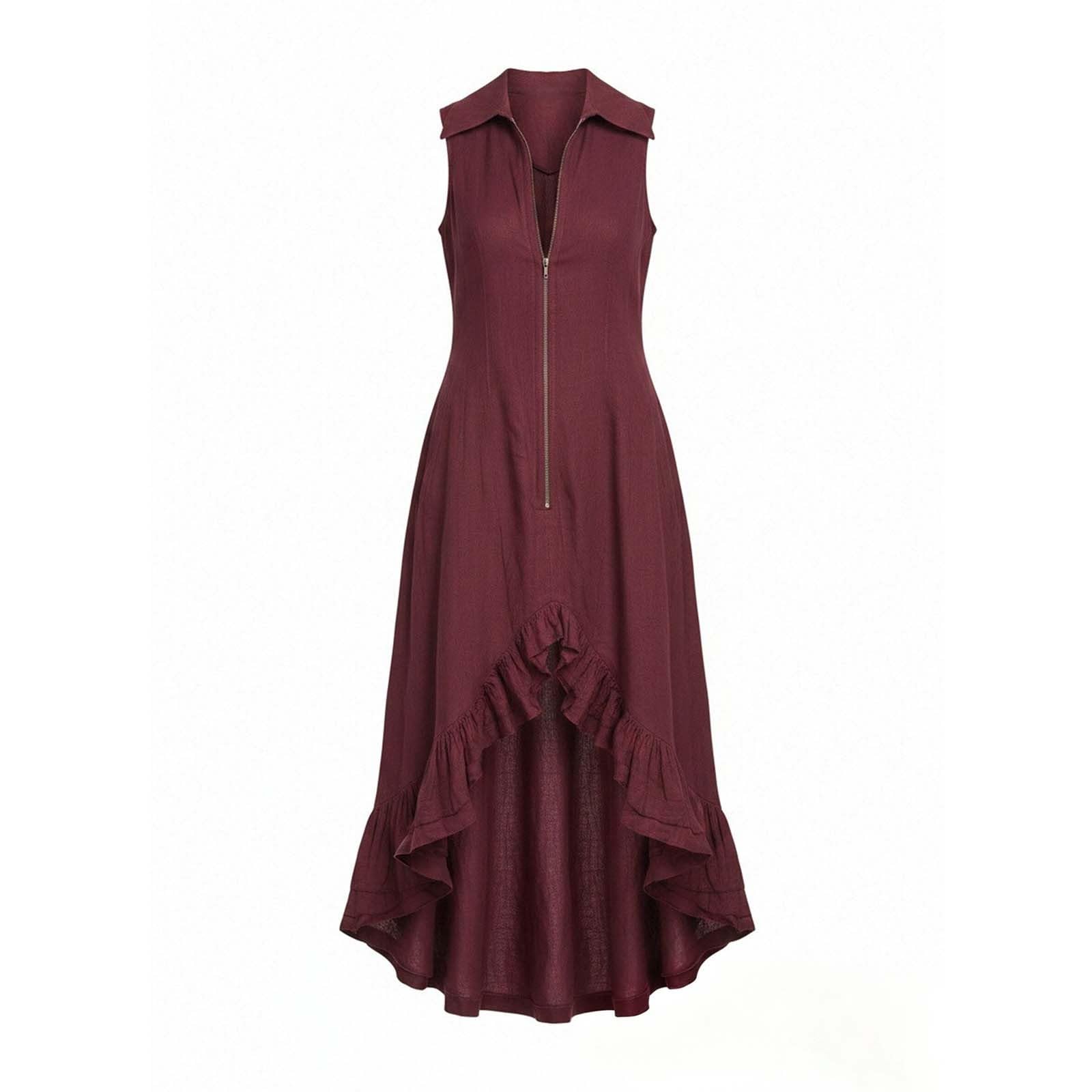 YMADREIG Boho Dresses for Women 2026 Cotton Linen Western Maxi Dress Summer Sleeveless High Low Ruffle Hem Dress with Pocket