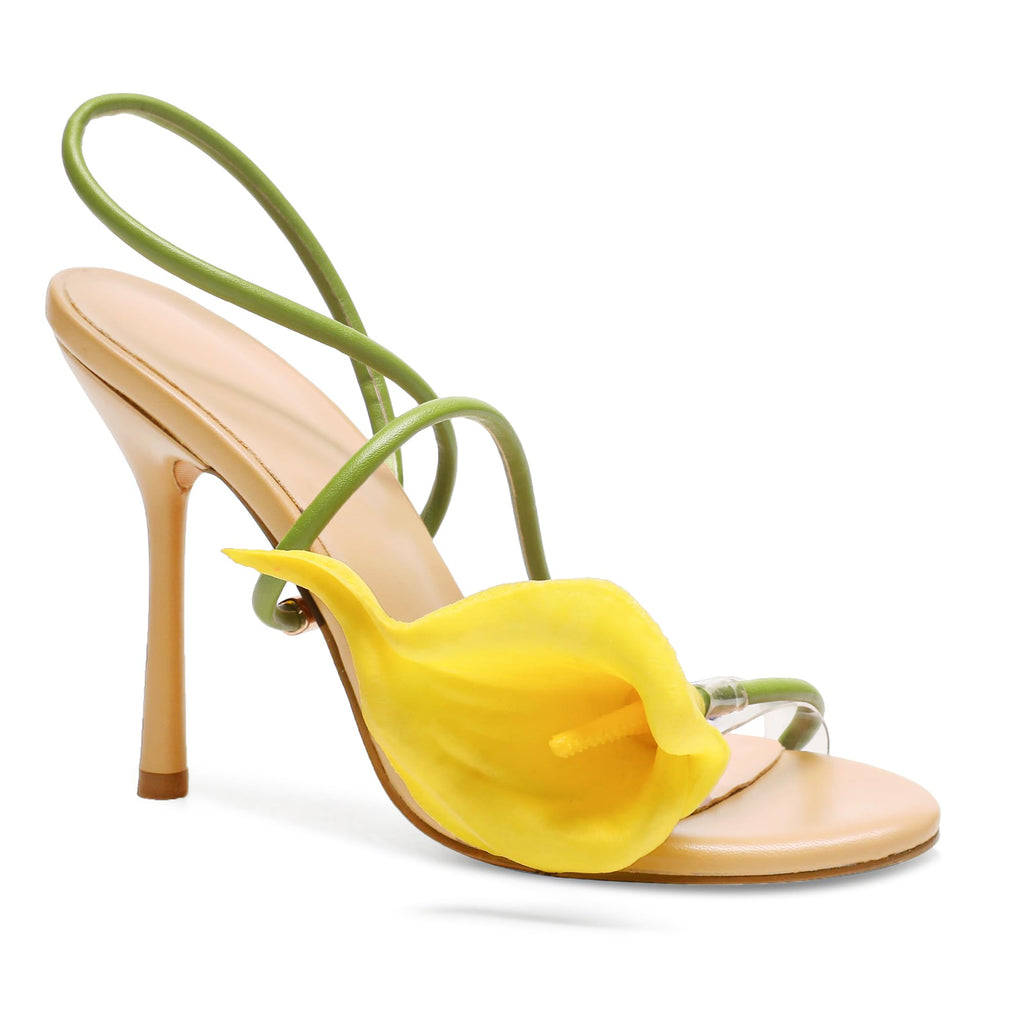 Flower High Heels for Women Calla Lily Sexy Floral Strappy Stilettos Heels | Flower Heels, Calla Lily Open Toe Strappy Heeled Sandals, Floral Stilettos Heels for Wedding Bride Party Daily Wear