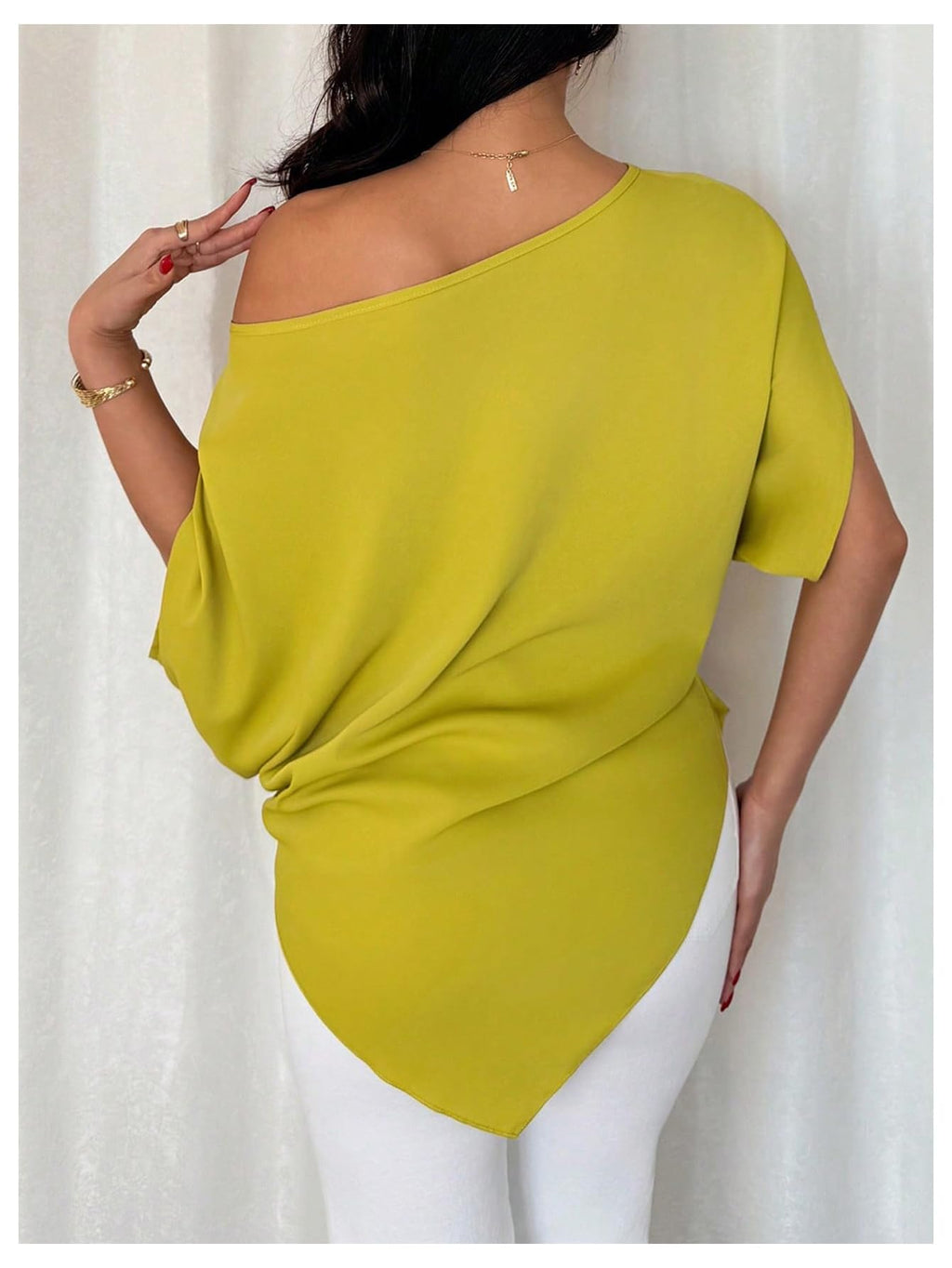 SHENHE Women's Off Shoulder Dolman Sleeve Blouses Asymmetrical Flowy Tops | Casual, Loose, Blouses With Waist Pleats, Asymmetrical, Elegant