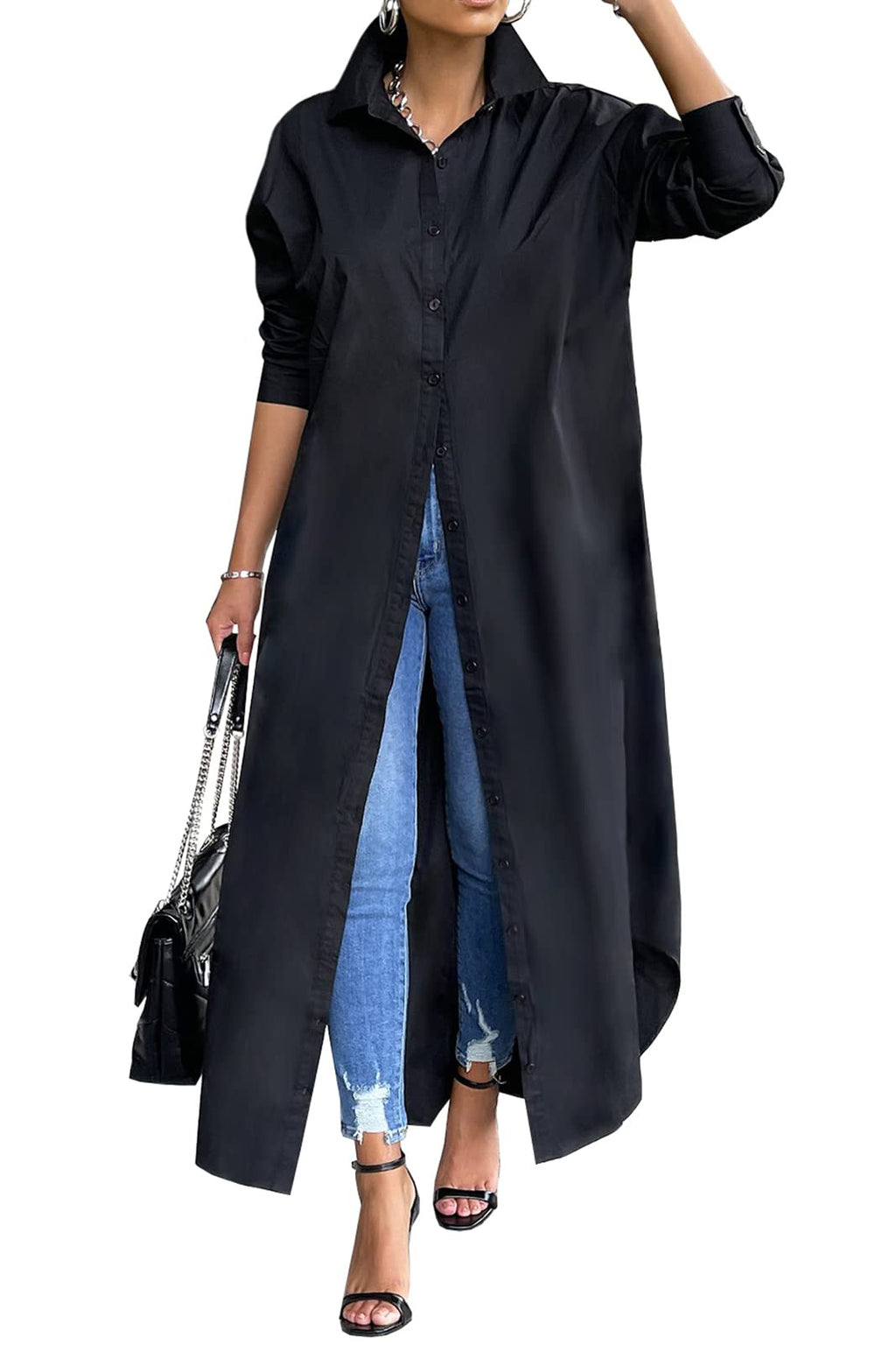 Shirt Dresses for Women Casual Long Sleeve Cotton Button Down Maxi Dresses | Oversized,Solid Color,Loose Fit,Plus Size,Long Shirts,Button Down Dress