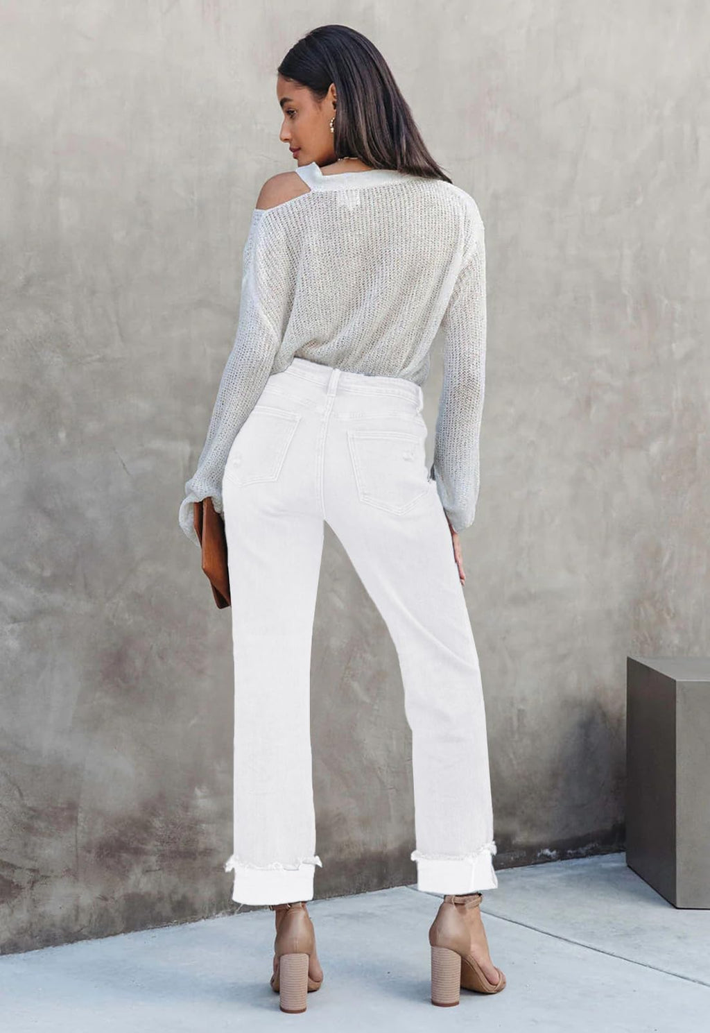 Metietila Jeans for Women Trendy High Waisted Corssover Boyfriend Jeans Distressed Stretchy Denim Pants