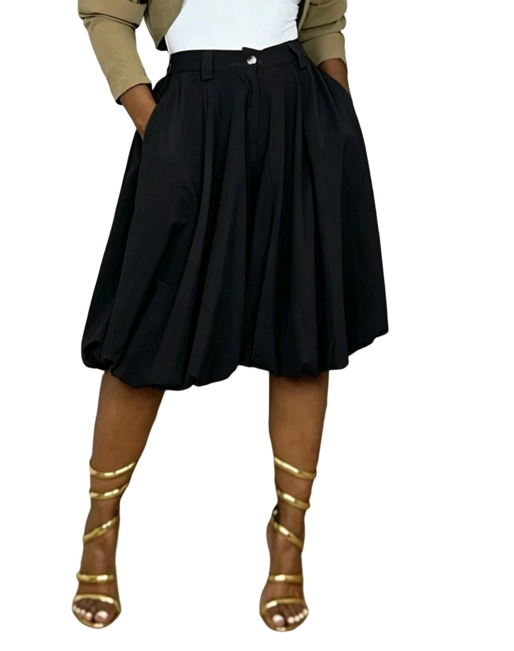 Women's Wide Leg Capri Pants Baggy Pleated Cropped Bubble Pants | High Waisted,with Pockets,Casual,Soft and Lightweight,Skirt Pants,Lantern Balloon Pants