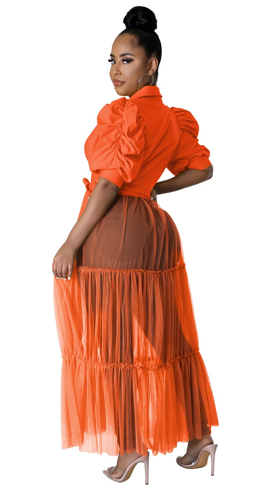 Ekaliy Women's Ruffle Blouse Shirt Asymmetrical Tunic Dress with Belt | Short sleeve,Bodycon,Ruffle,Club ,Party outfits,Asymmetrical Irregular Hem,Tops Blouse Shirt Dress