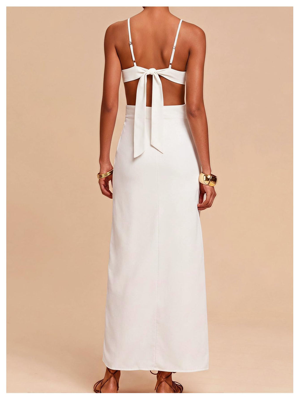 SHENHE Women's Petal Backless Linen Maxi Dress Cut Out Vacation Dresses | Keyhole, Spaghetti Strap, Open Back, Long Dress, Zipper, Summer, Date Night, Cami Dresses