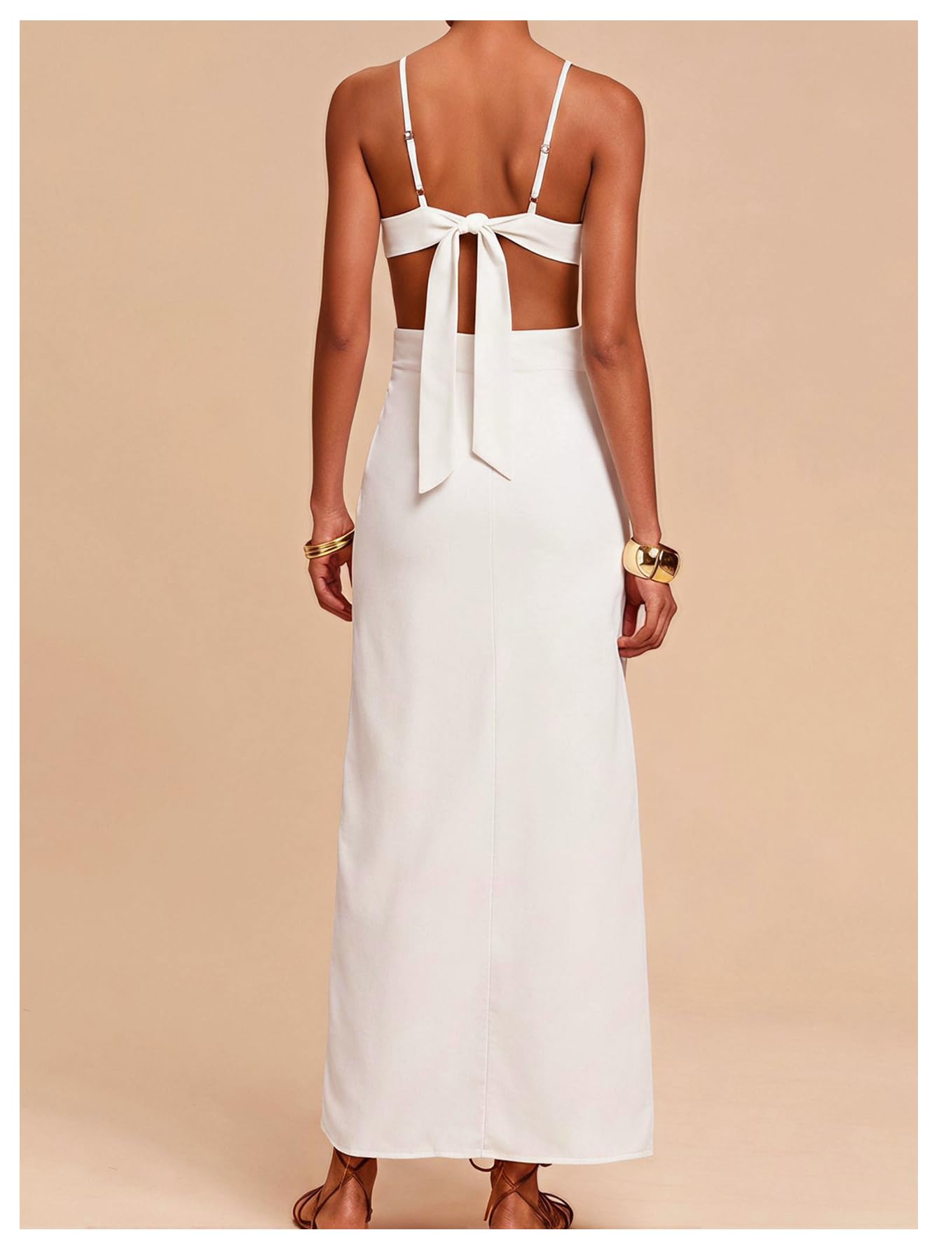 SHENHE Women's Petal Backless Linen Maxi Dress Cut Out Vacation Dresses | Keyhole, Spaghetti Strap, Open Back, Long Dress, Zipper, Summer, Date Night, Cami Dresses