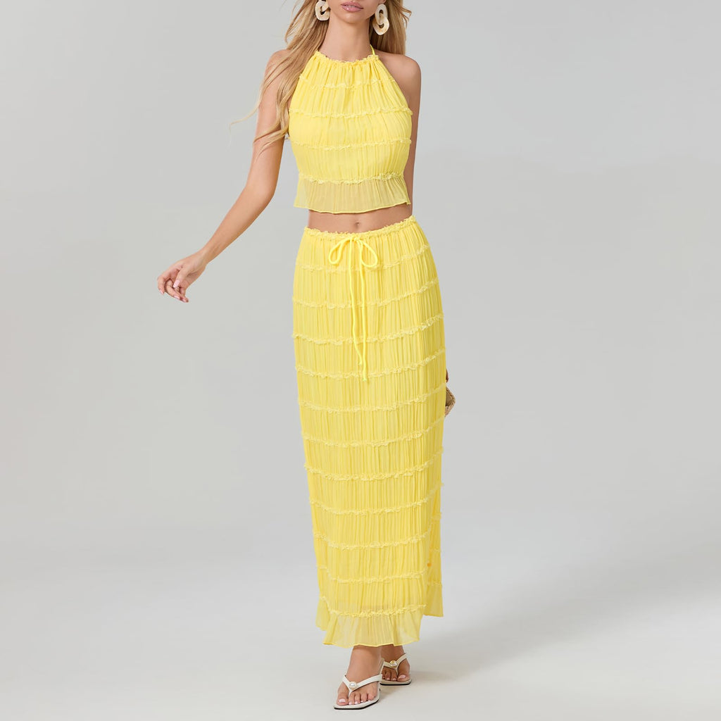 Women Y2K Skirt Set Outfits Strapless Crop Top Bodycon Midi Skirt Dress Sexy 2 Piece Knit Outfits Skirt Summer