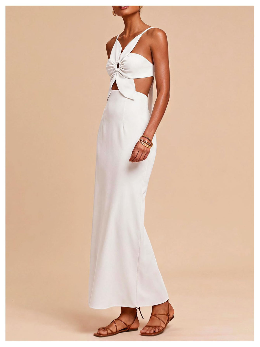 SHENHE Women's Petal Backless Linen Maxi Dress Cut Out Vacation Dresses | Keyhole, Spaghetti Strap, Open Back, Long Dress, Zipper, Summer, Date Night, Cami Dresses