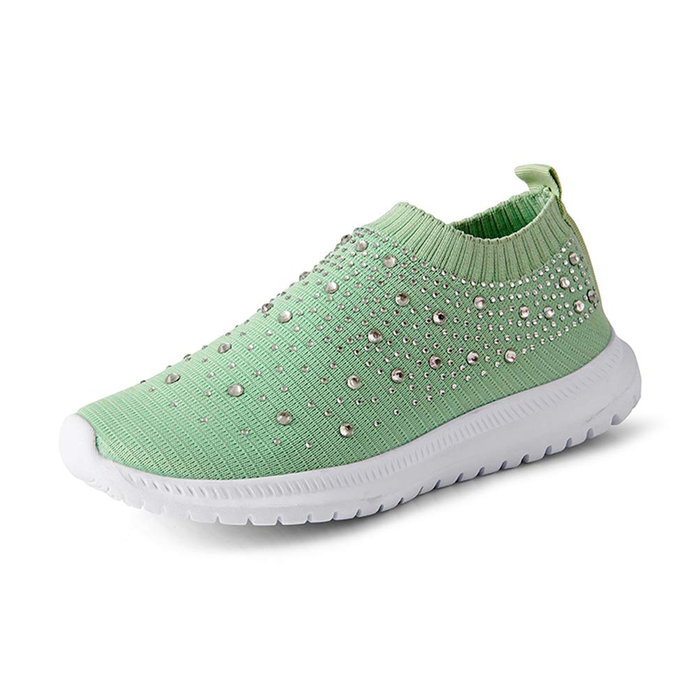 GOSPT Women's Mesh Sport Shoes Rhinestone Glitter Slip On Ballroom Jazz Latin Dance Sock Sneakers