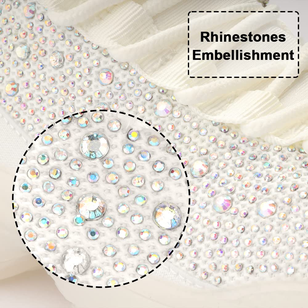 BELOS Women Rhinestone Mesh Slip On Walking Shoes | Fashion Breathable Spakle Glitter Sneaker