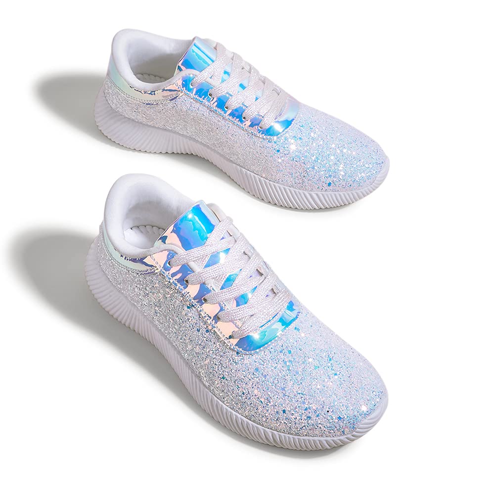 BELOS Women Glitter Sparkly Fashion Sneakers | Lightweight Metallic Sequins Tennis Shoes Casual Retro Braided Walking Shoes