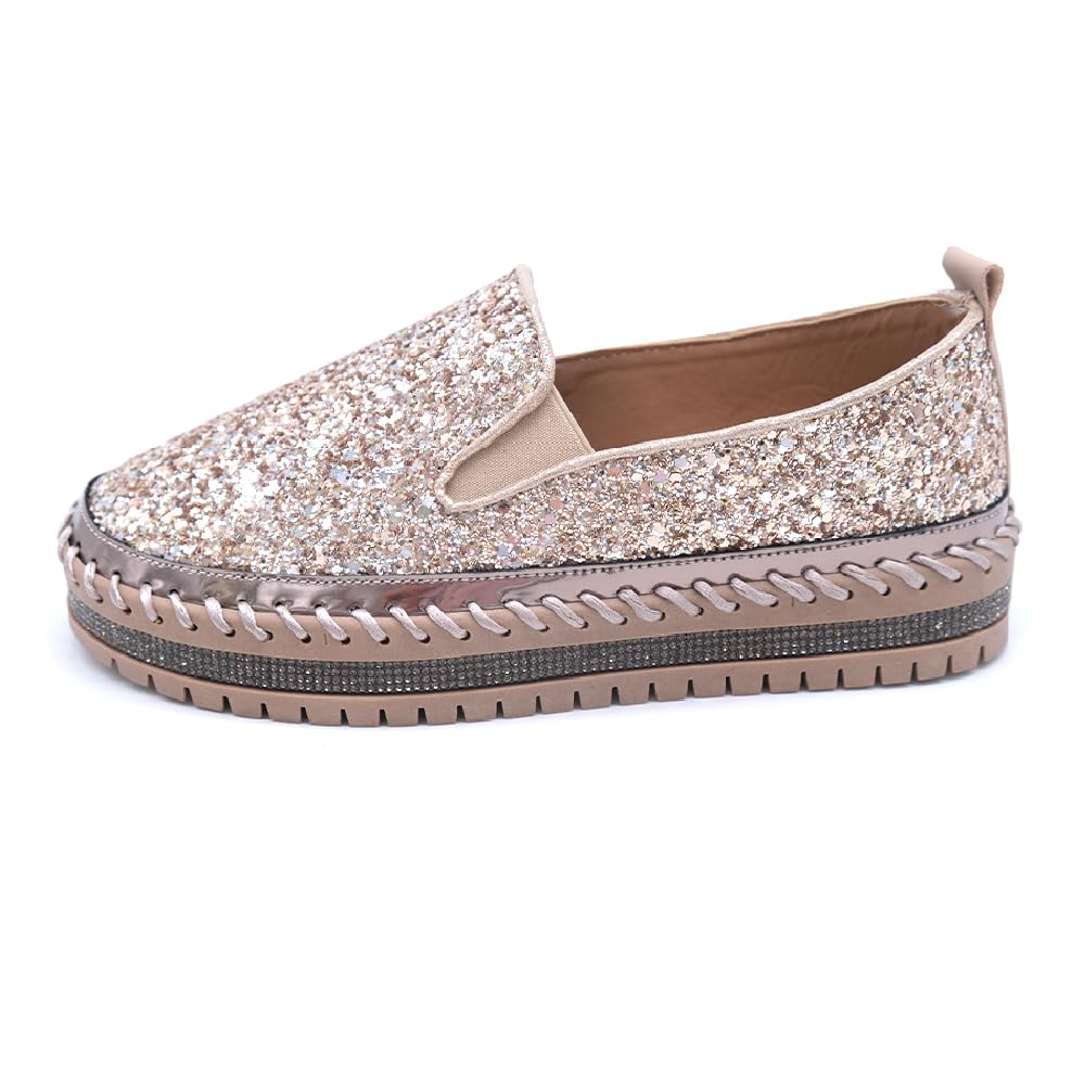Women's Platform Rhinestones Glitter Fashion Sneakers Comfortable Slip On Flat Loafers Walking Wedding Dress Shoes Casual Shoes