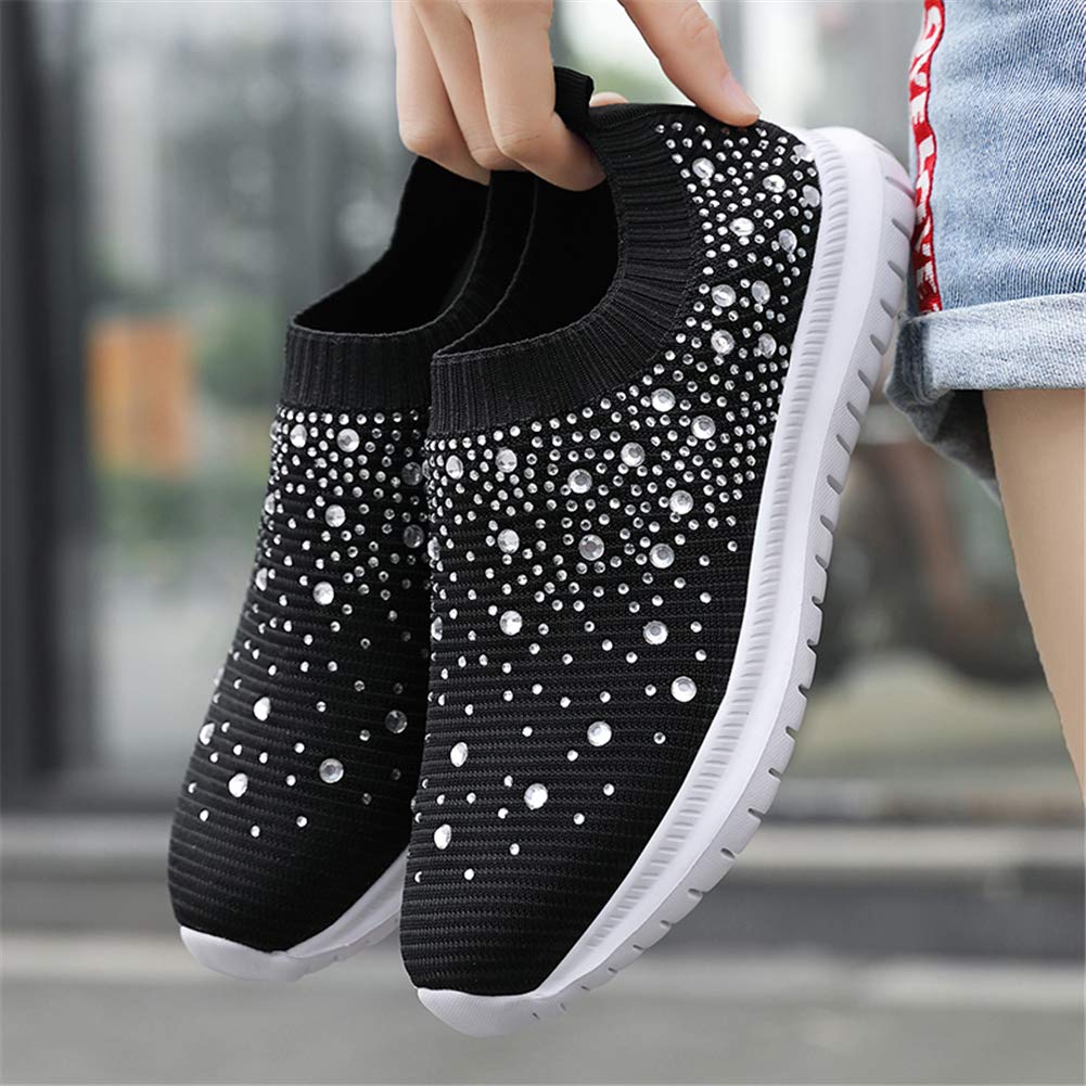 GOSPT Women's Mesh Sport Shoes Rhinestone Glitter Slip On Ballroom Jazz Latin Dance Sock Sneakers