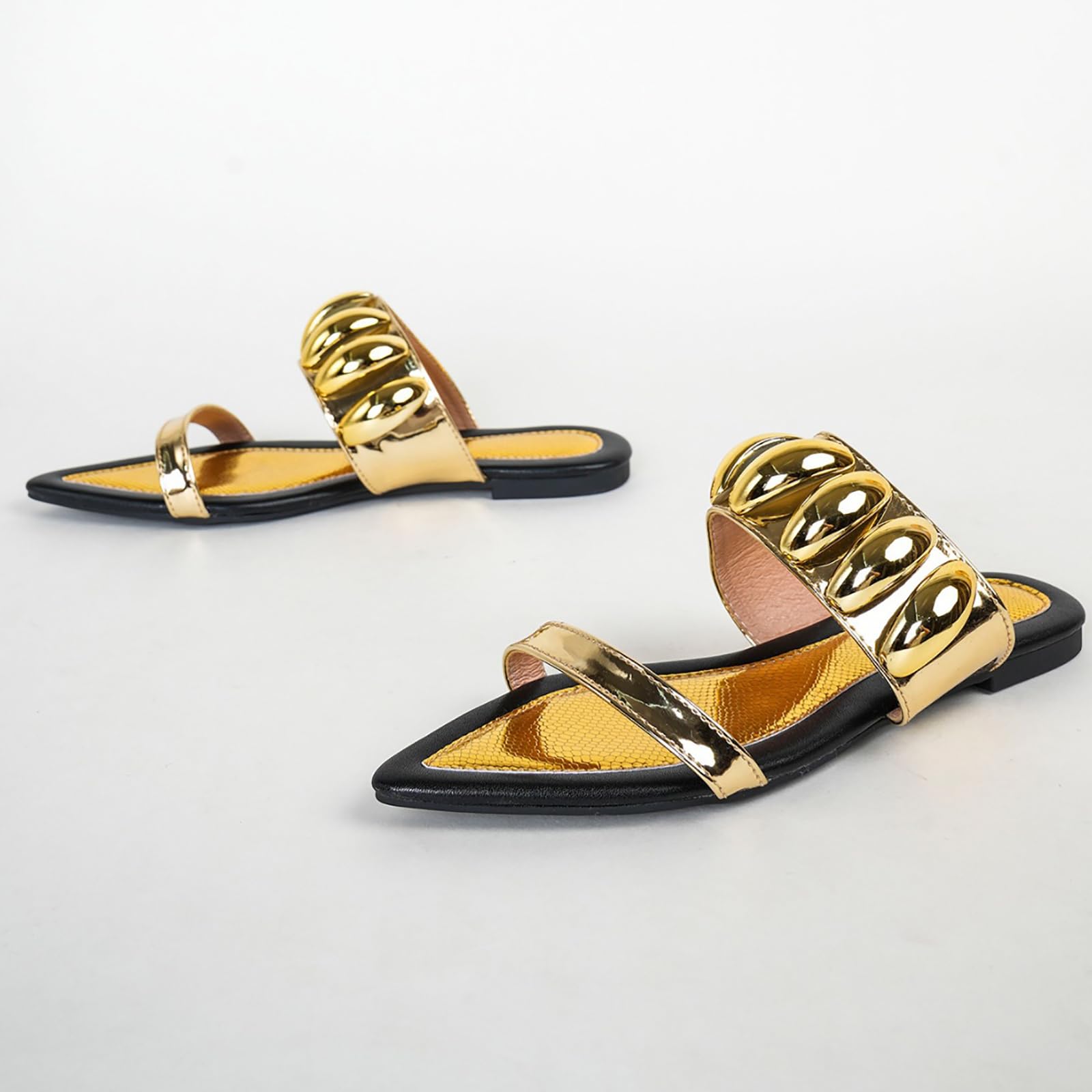 Women's Double Strap Flat Slides Sandals with metal decor Fashion Snake Print Pointed Open Toe Slip on Soft Sole Lining Sexy Prom Slippers for Y2K Summer Dressy Party