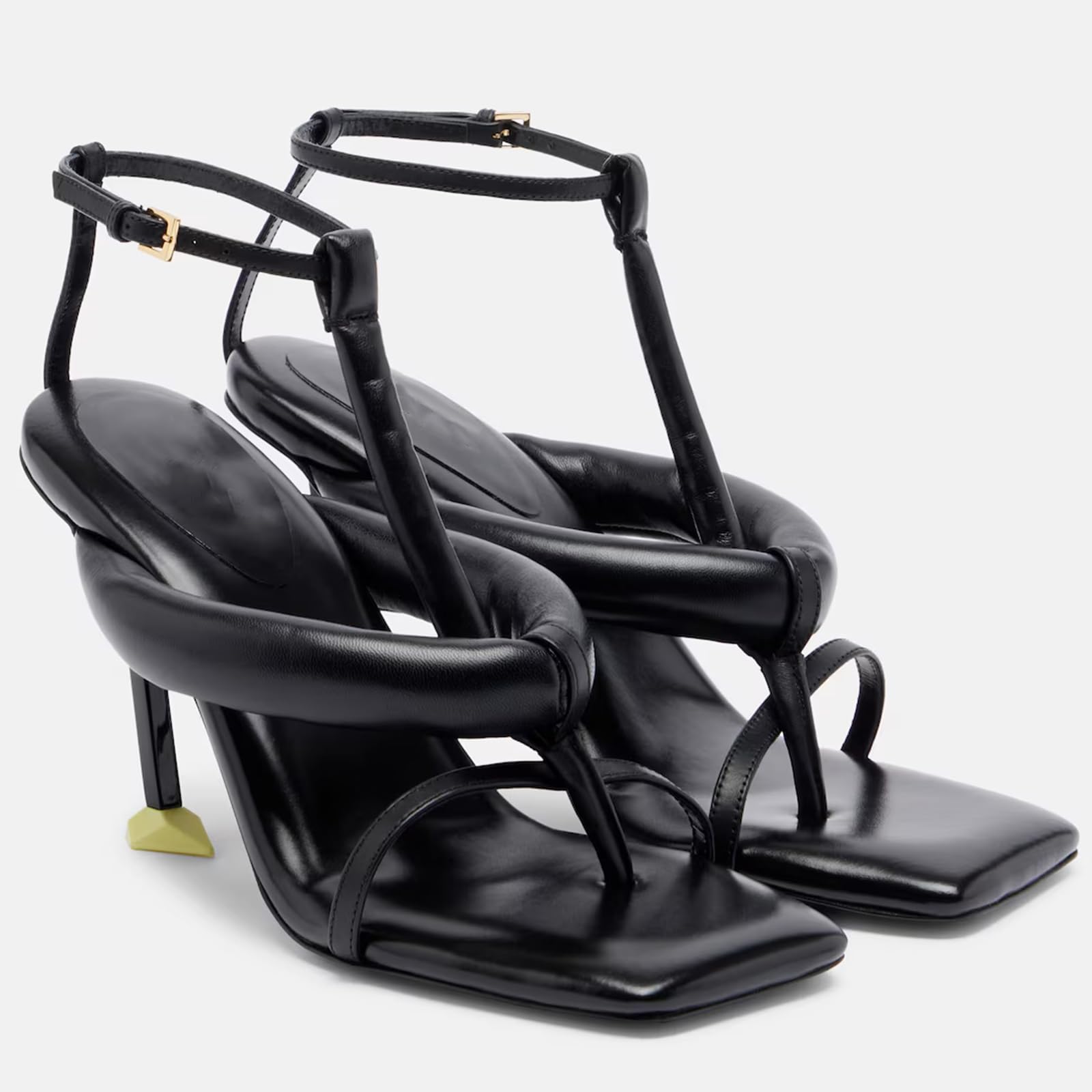 Stiletto Heeled Thong Sandals for Women Square Open Toe Padded Heels Ankle Buckle Summer Fashion Casual Sandals