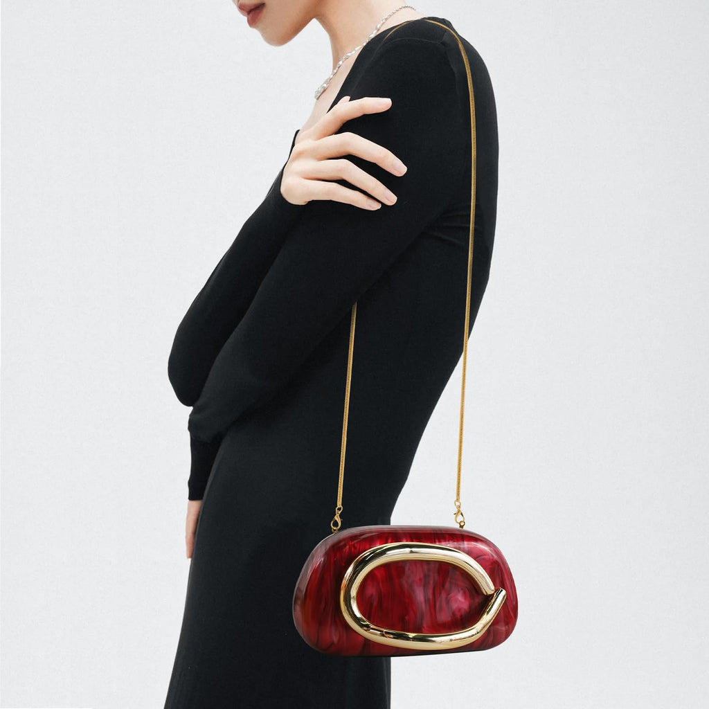 Clutch Purses for Women Formal, PU Leather/Marble Acrylic Evening Bags with Chain, Trendy Metal Handle Purses 2025